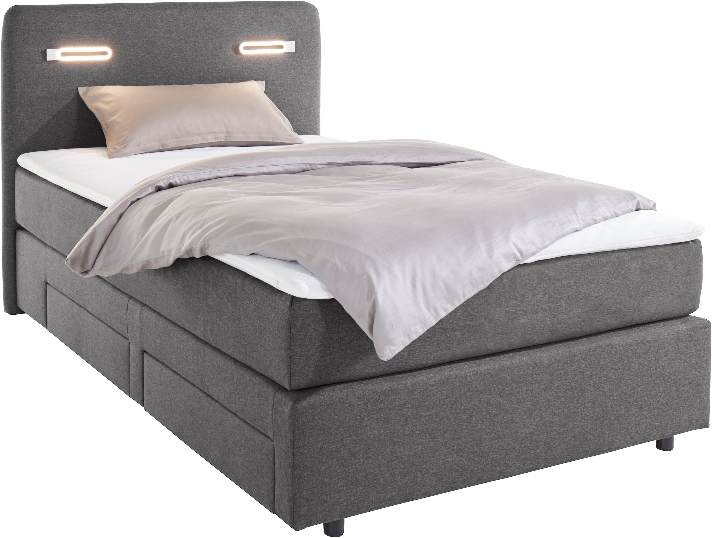 INOSIGN Boxbett »Luan«, Schubkästen, LED-Beleuchtung und Topper, in Breite 120 cm und 180 cm