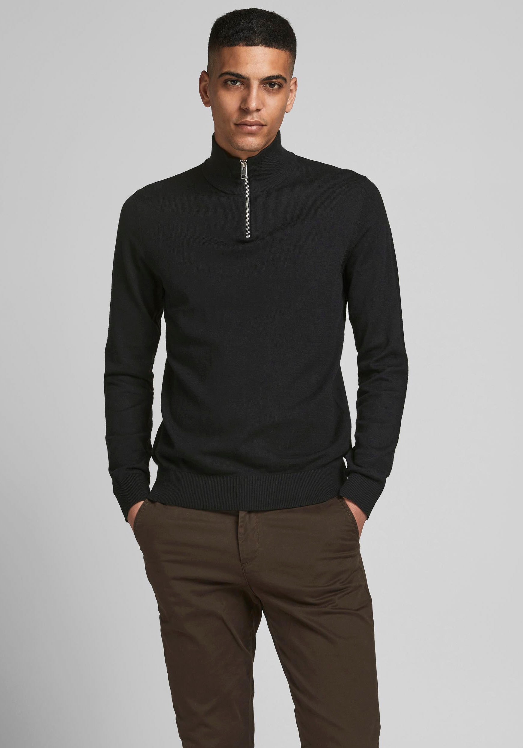 Jack & Jones Troyer "JJEEMIL KNIT HALF ZIP NOOS" Baumwollmischung, regular fit