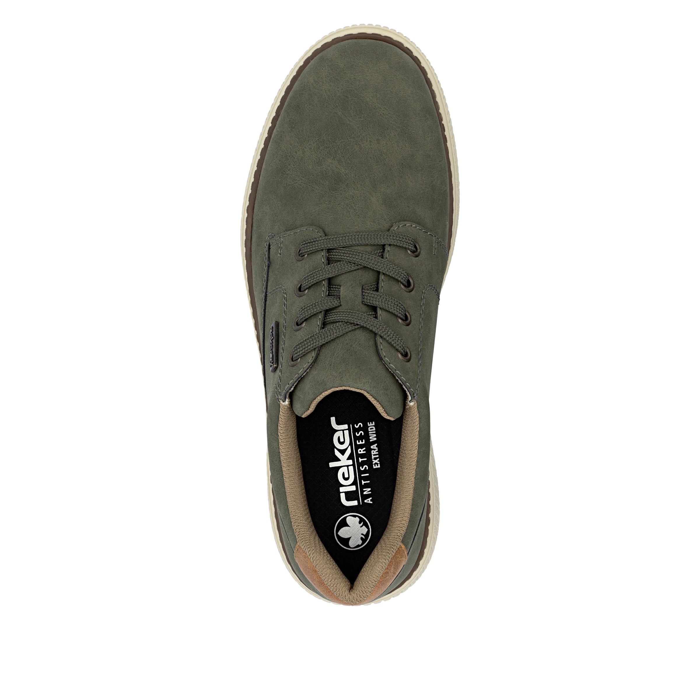 Sneaker RIEKER, Herren, Gr. 40, braun (moosgrün, braun), Lederimitat, unifarben, Schuhe Sneaker, Halbschuh, Schnürschuh, Casual Sneaker mit weichem Schaftrand, TEX 3