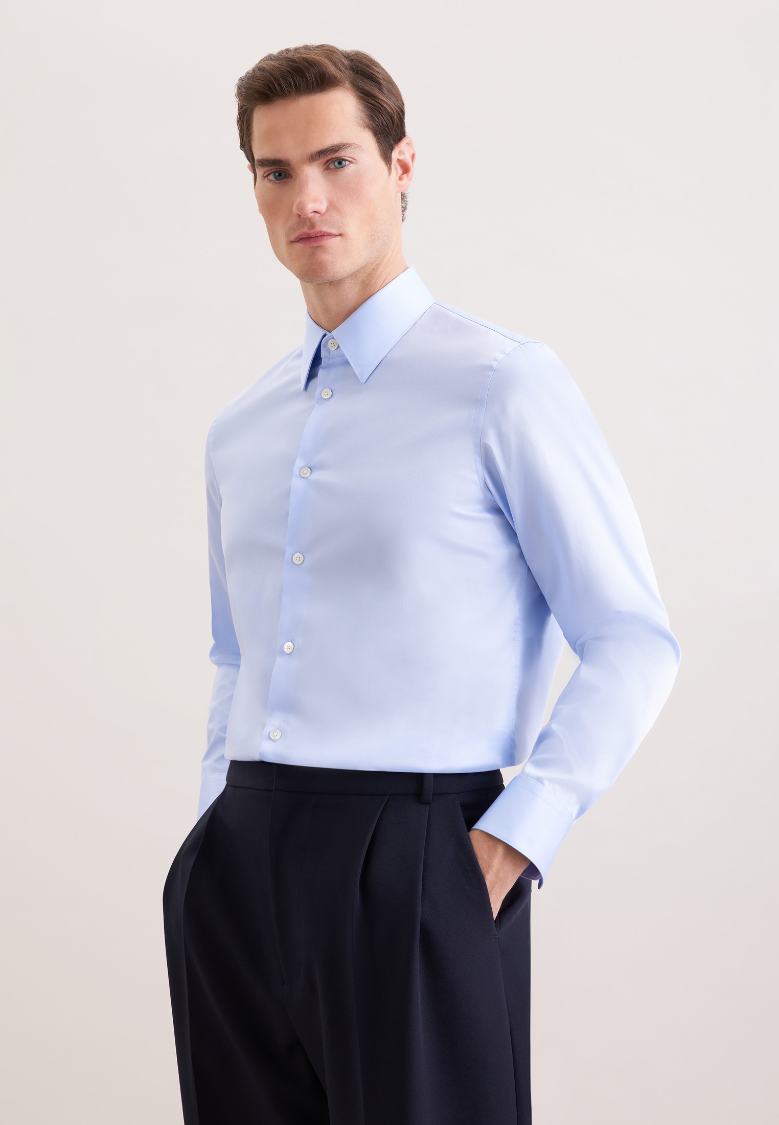 Businesshemd SEIDENSTICKER "Schwarze Rose", Herren, Gr. S (38), normale Ärmellängen, blau, 100% Baumwolle, unifarben, gerade, 2-Knopf-Manschette, Hemden, Straight 1/1 Kentkragen Uni