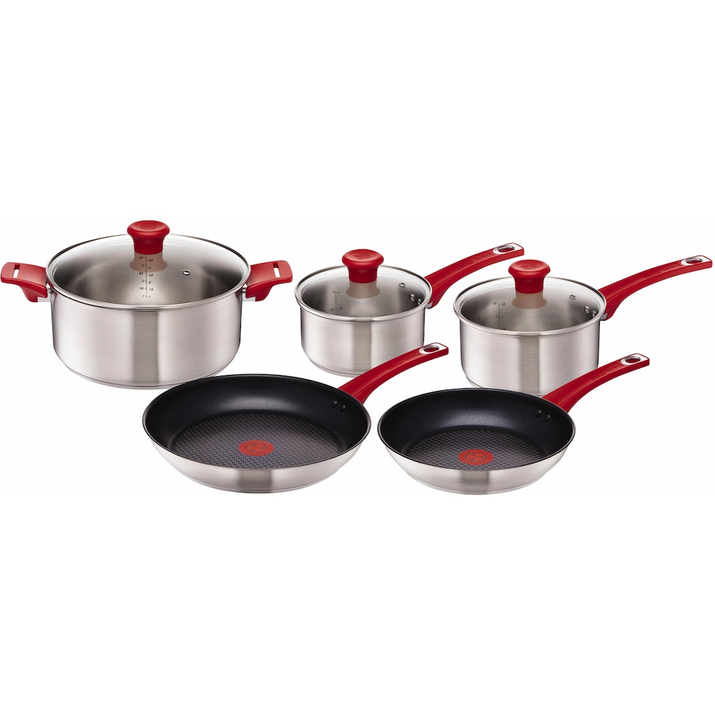 Tefal Topf-Set »Tefal by Jamie Oliver Mainstream«, Edelstahl, (Set, 8 tlg., Bratentopf 24 cm, Stielkasserolle 16/18 cm, Bratpfanne 24/28 cm)