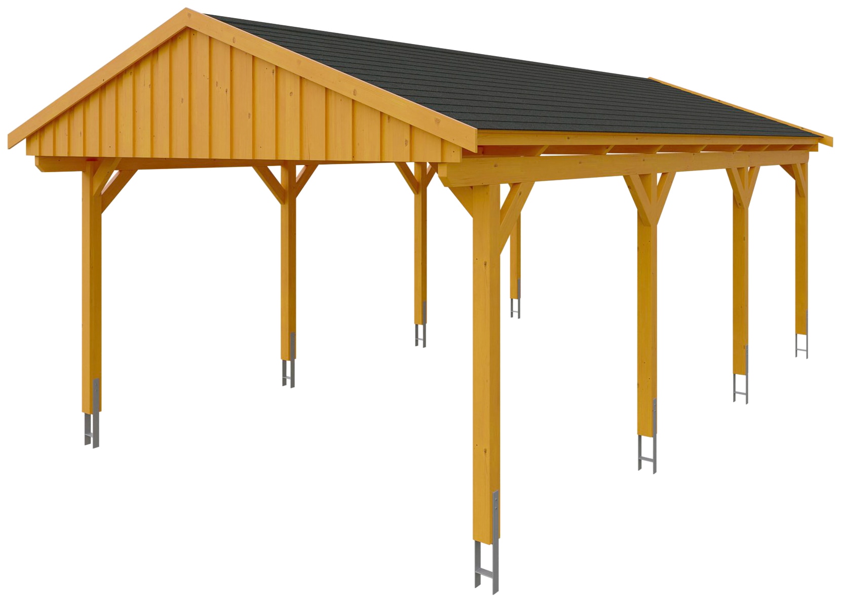 Skanholz Einzelcarport »Fichtelberg«, Leimholz-Nordisches Fichtenholz, hellbraun, mit schwarzen Schindeln