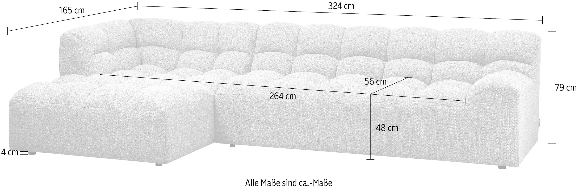 WOOOD Ecksofa »Allure grobem Webmuster, H 79 x B 324 x D 165 cm« Tragkraft 400 kg, Hohe Verschleißfestigkeit, Pfleiglicht
