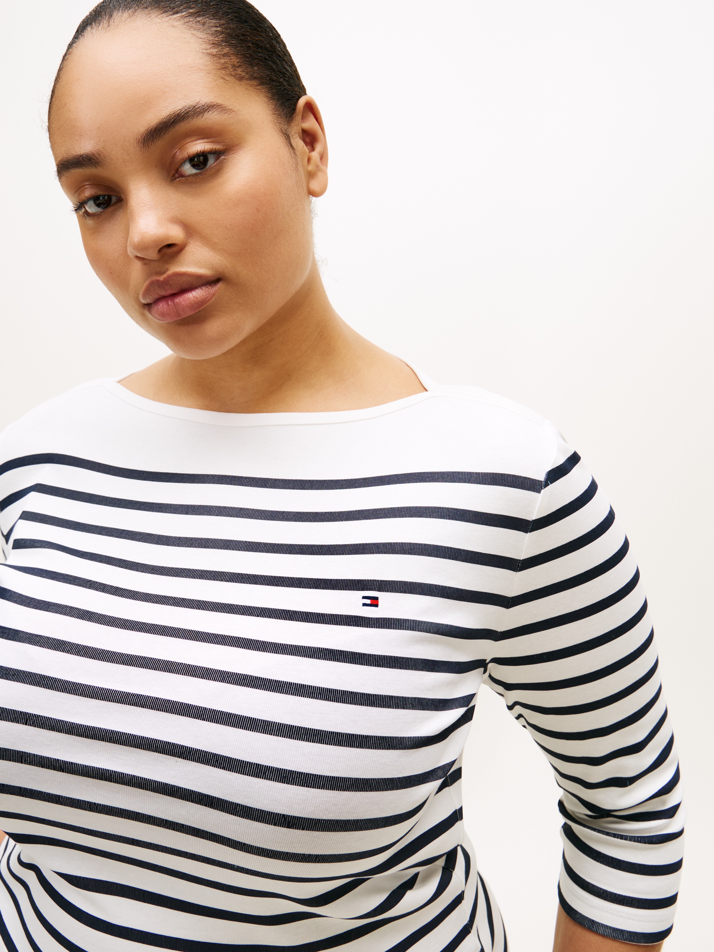 Tommy Hilfiger Curve T-Shirt »CRV SLIM CODY BOAT-NK 3/4SLV« in Großen Größen, 3/4 Ärmel, Logostickerei