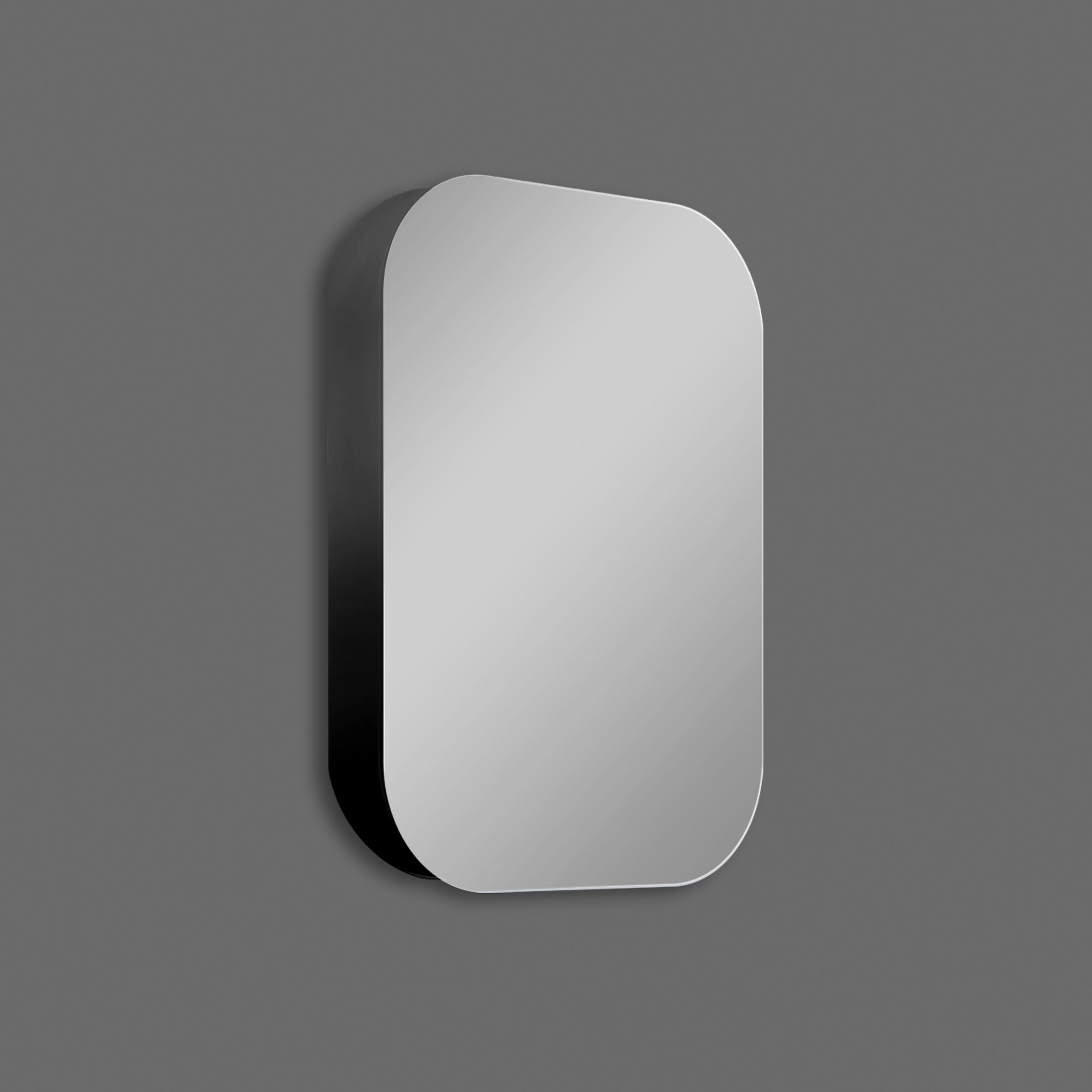 Badezimmerspiegelschrank, oval, BxH: 40x60 cm, aus Alumunium und Echtglas, IP24, schwarz