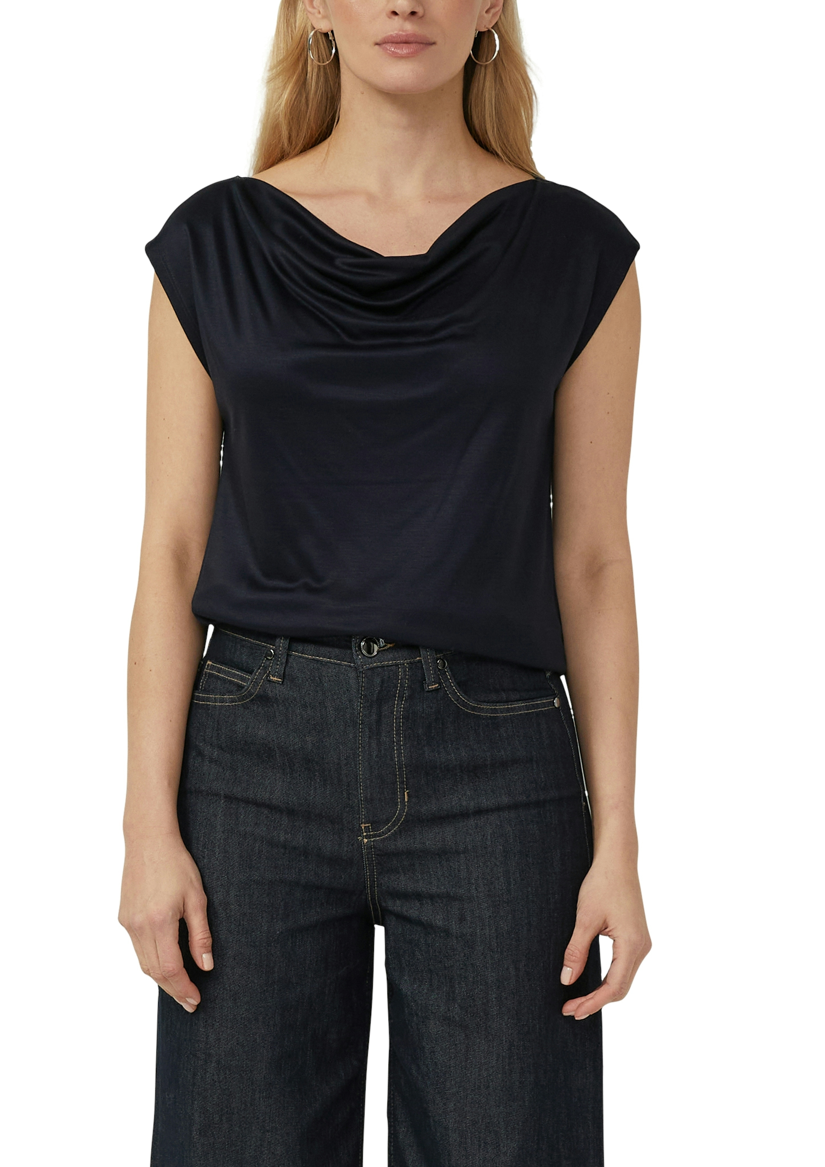 s.Oliver BLACK LABEL Wasserfallshirt mit Wasserfall-Kragen und aus reiner Viskose