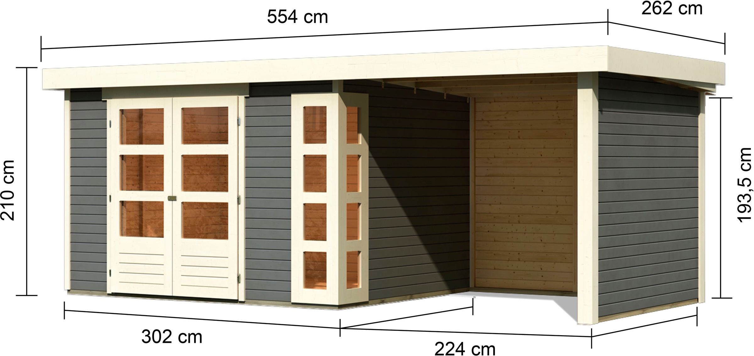 Karibu Gartenhaus »Kerko 5«, mit Anbaudach, Seiten- und Rückwand