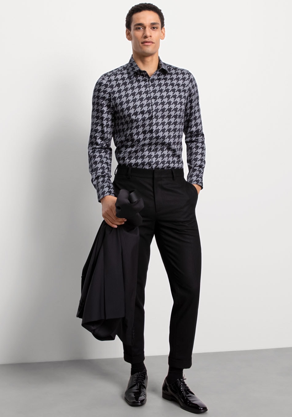 OLYMP Businesshemd »Level Five body fit« mit  großem Hahnentrittdessin, Langarm