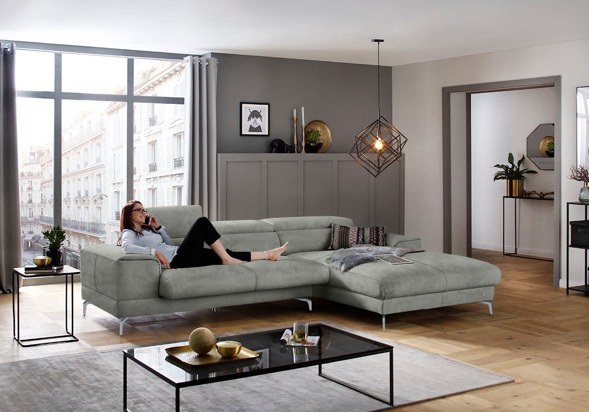 W.SCHILLIG Ecksofa "piedroo, Designsofa mit tollem Sitzkomfort, bequem und elegant, L-Form" Kopfteilverstellung, wahlweise mit Sitztiefenverstellung, Breite 303cm