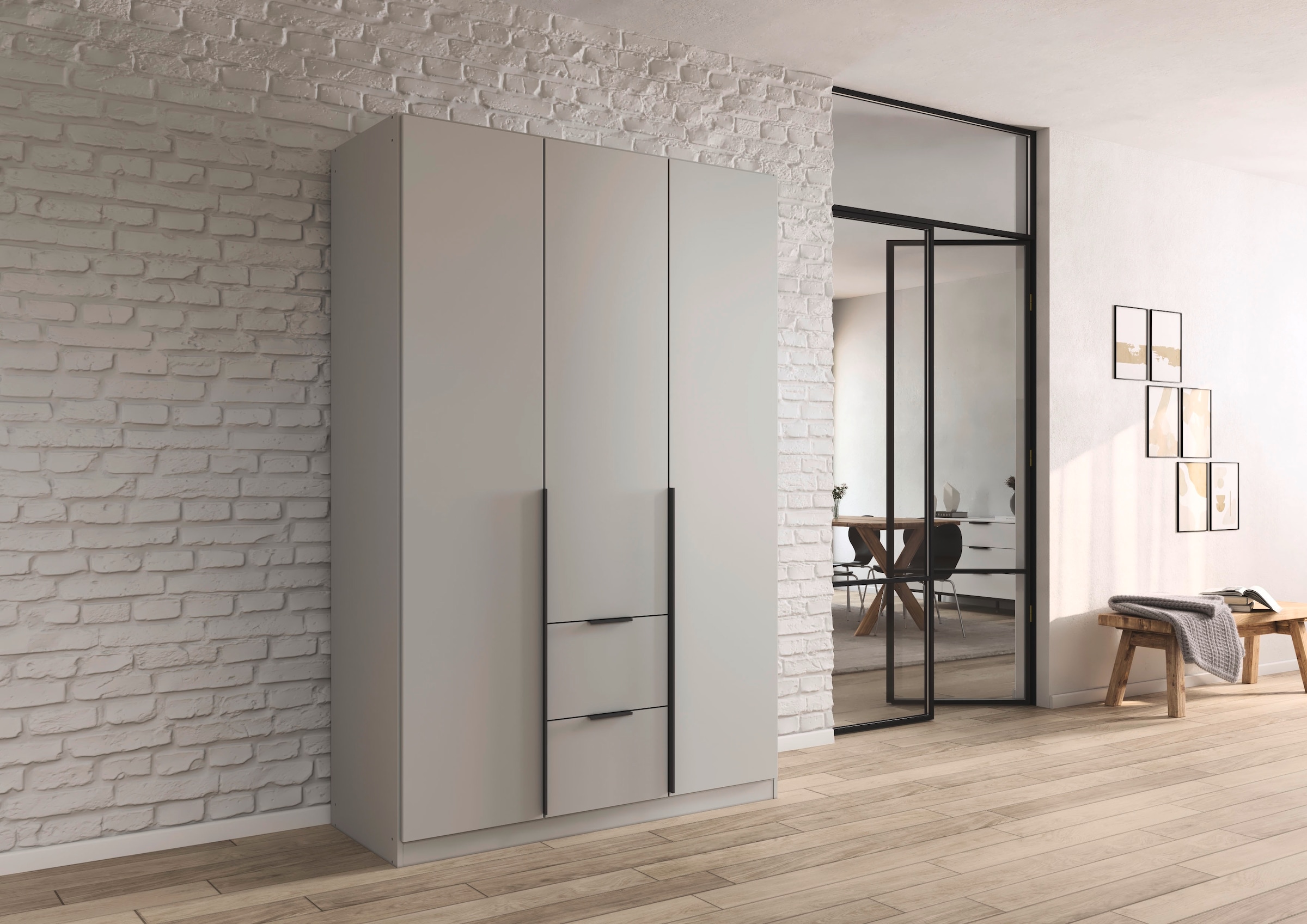 rauch Drehtürenschrank »Kleiderschrank Schrank Garderobe AGORDO mit Dekor- oder Hochglanzfront«, (in zwei Griff-Farben mit Dekor- oder Hochglanzfront), mit Außenschubkästen, in 6 Breiten und 2 Höhen MADE IN GERMANY