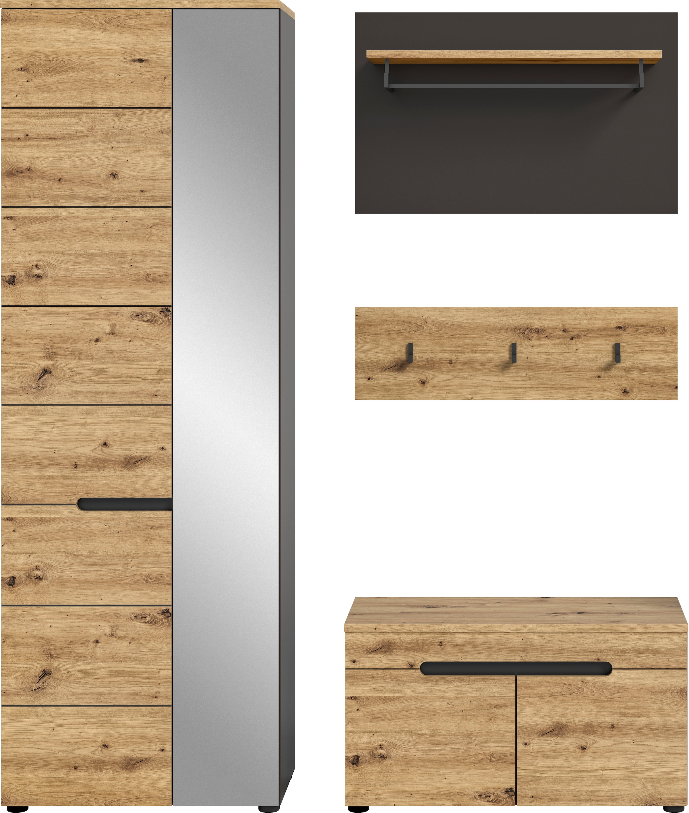 INOSIGN Garderoben-Set »REHAT, TOPSELLER!, 4-teilig, Breite 160cm, individuell stellbar«, (3 St.), Garderobenkombination, Kombination, Diele, Garderobe, Garderobenmöbel