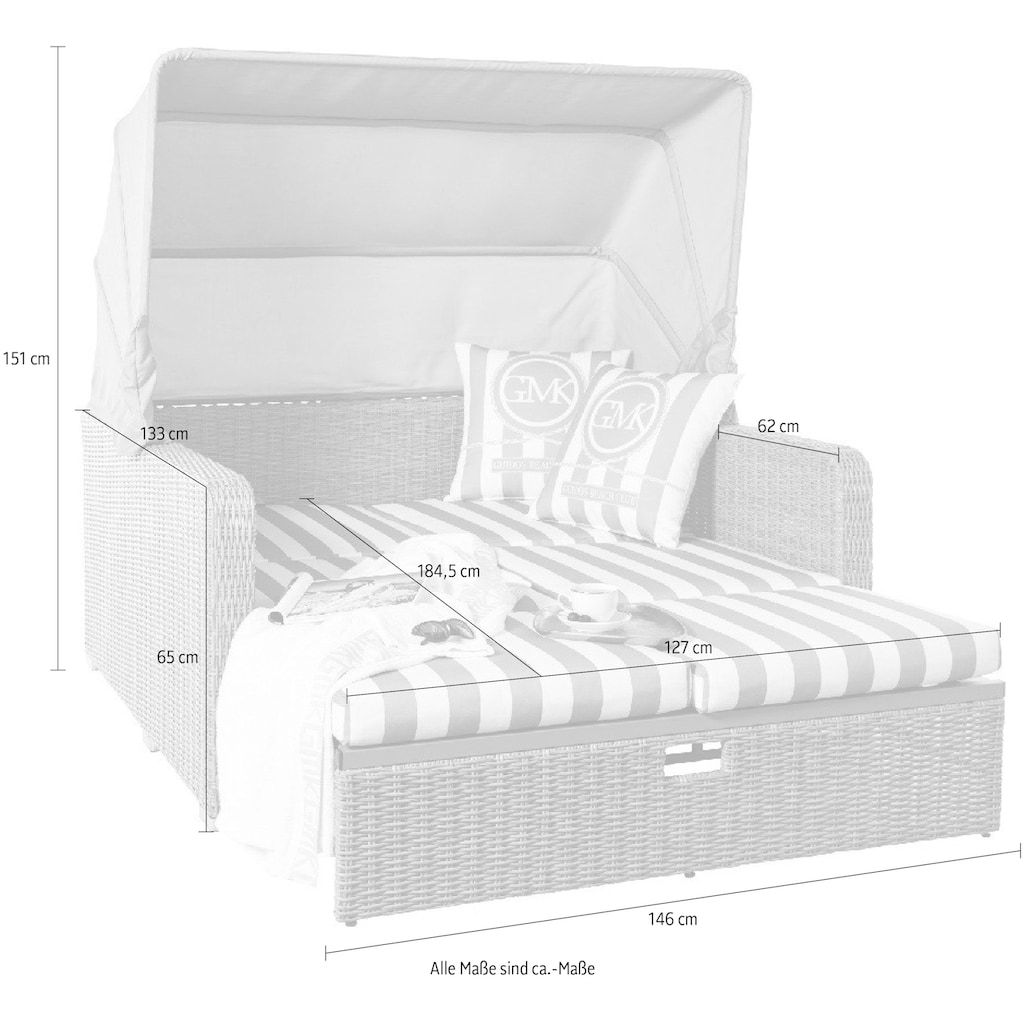 Guido Maria Kretschmer Home&Living Loungesofa »Norderney«, (Set, 8 St.), ausziehbares Sofa, mit klappbarem Dach, Strandkorb, inkl. Zierkissen