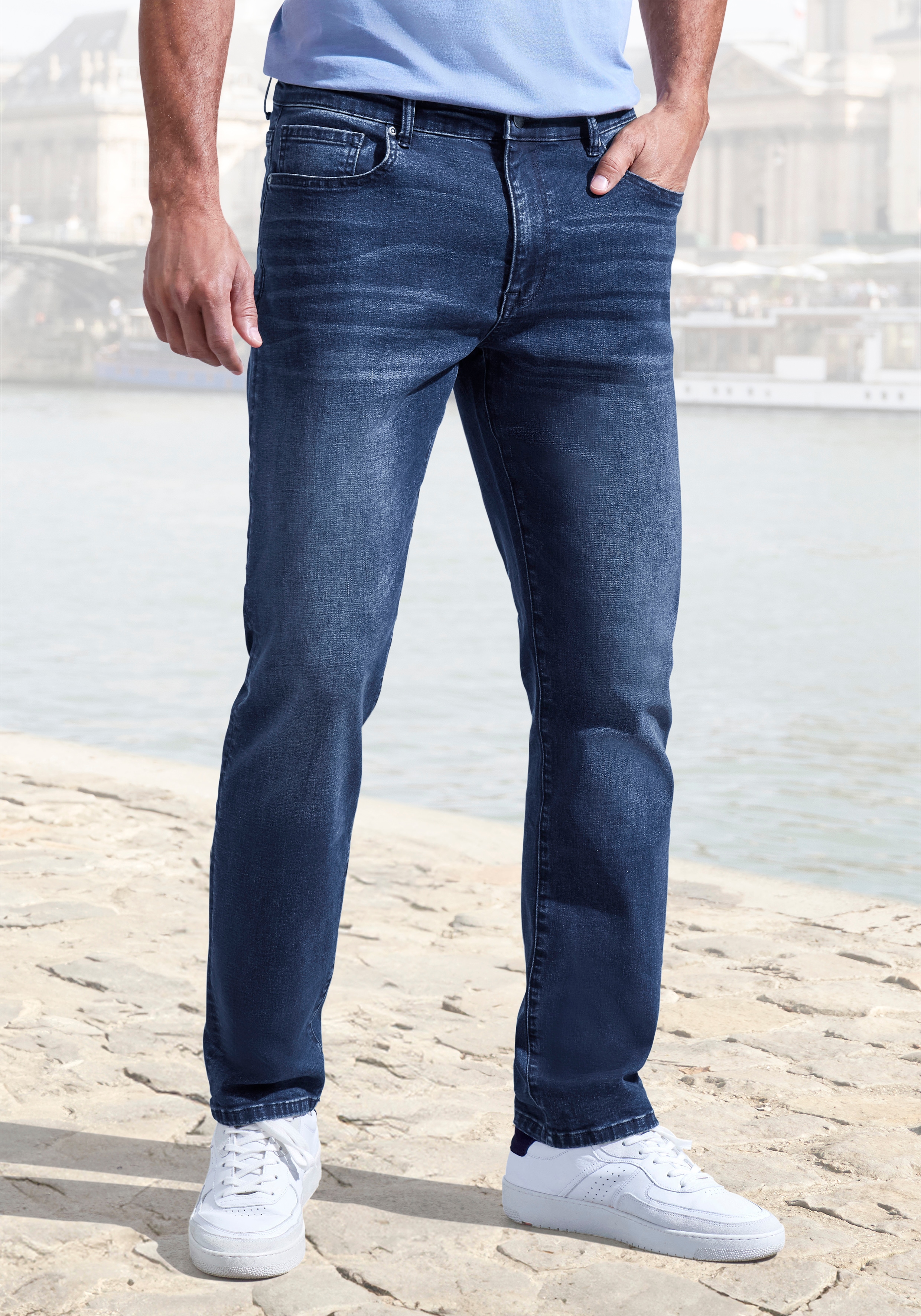 John Devin 5-Pocket-Jeans "Straight-fit Jeans" aus elastischer Denim-Qualität, in 3 Längen: 30 & 32 & 34