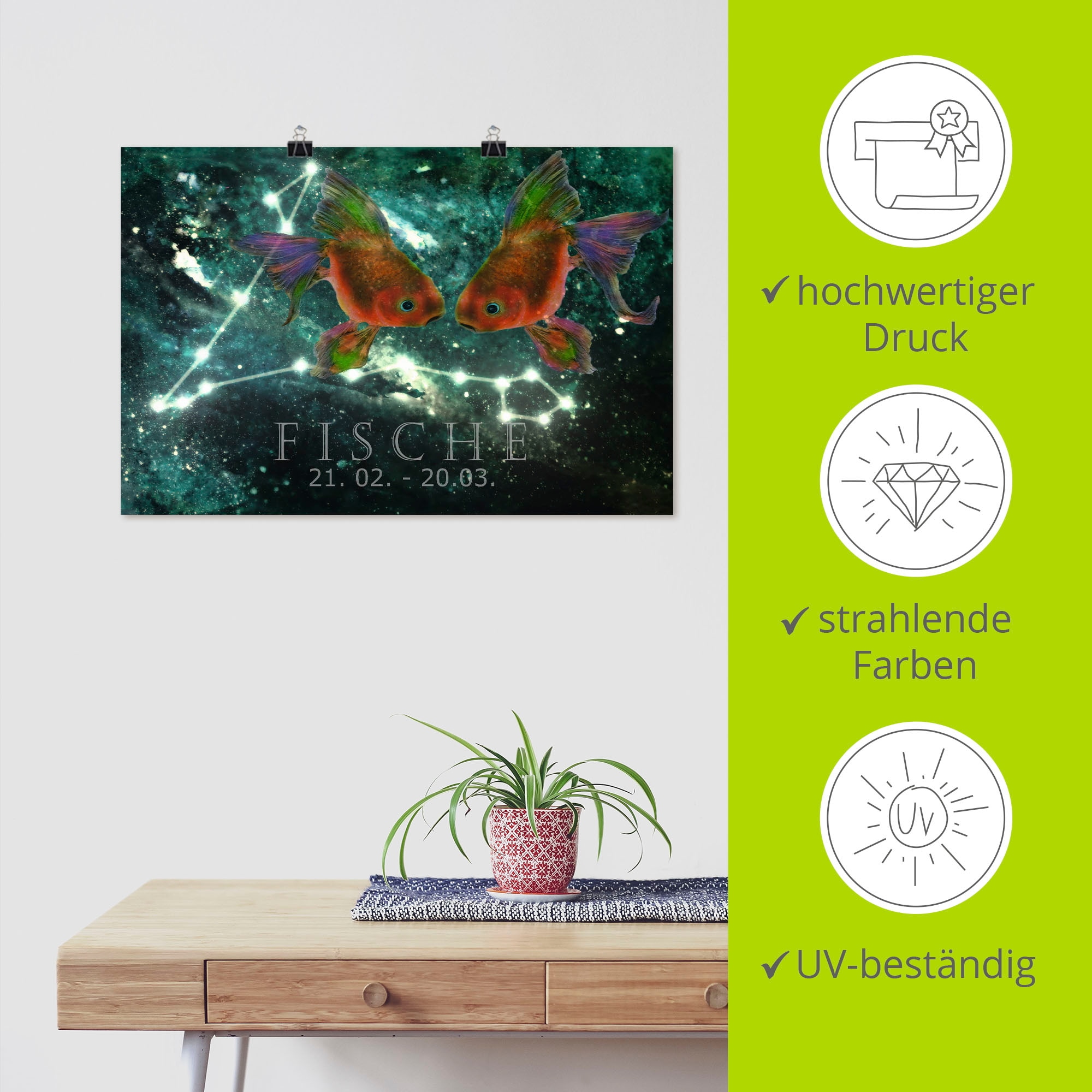 Artland Wandbild »Sternzeichen - Fische«, Bilder von Sternzeichen, (1 St.), als Leinwandbild, Poster in verschied. Größen