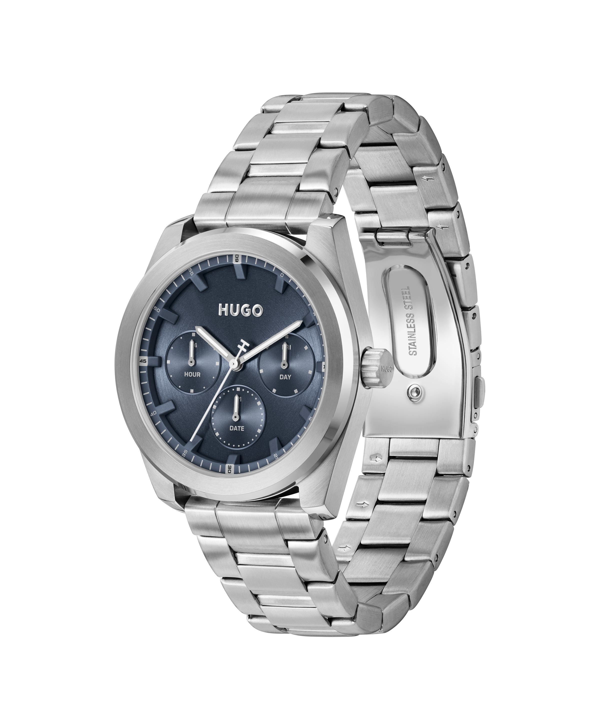 HUGO Multifunktionsuhr »#BRIGHT SPORT«, Quarzuhr, Armbanduhr, Herrenuhr, Edelstahlarmband, analog