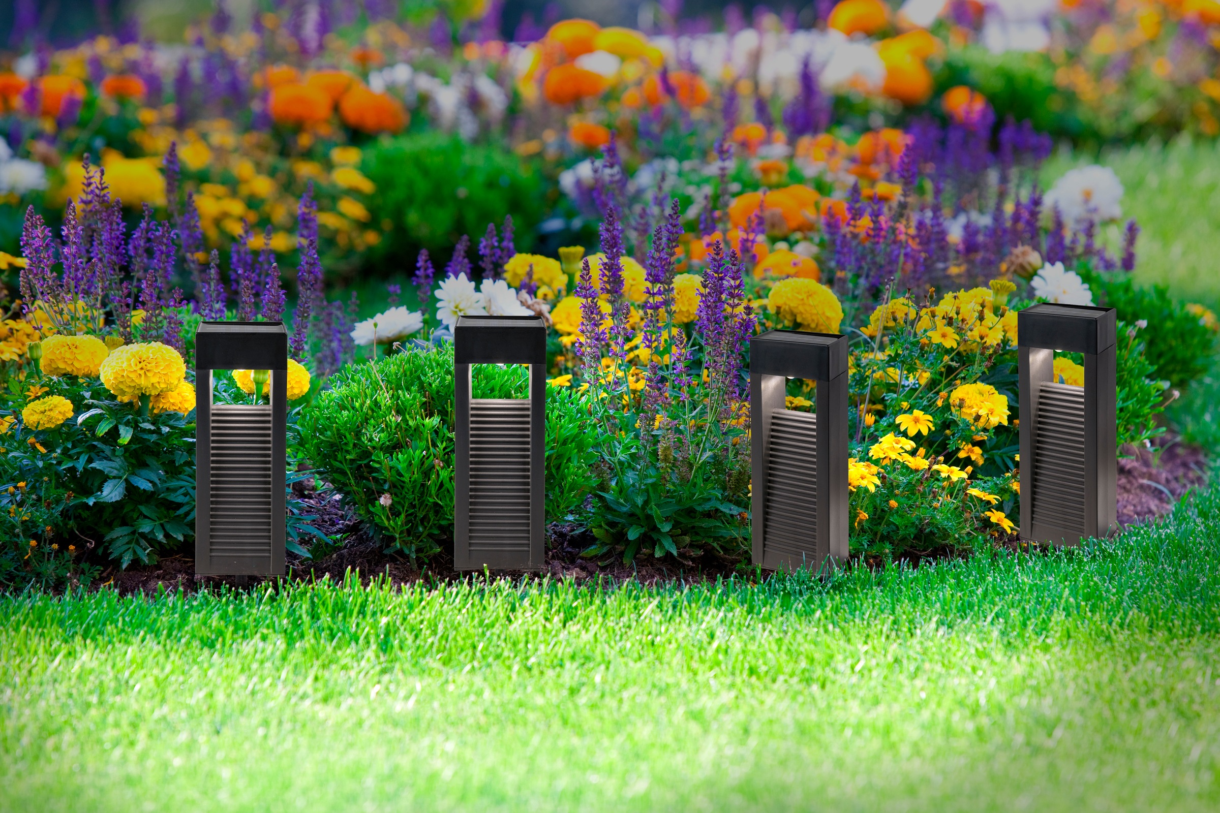 näve LED Solarleuchte »Pulheim« LED-Modul 1 Stk. Warmweiß 4er-Set Dekoleuchten inkl. Erdspieß, schwarz, LED warmweiß, H: 22,3cm