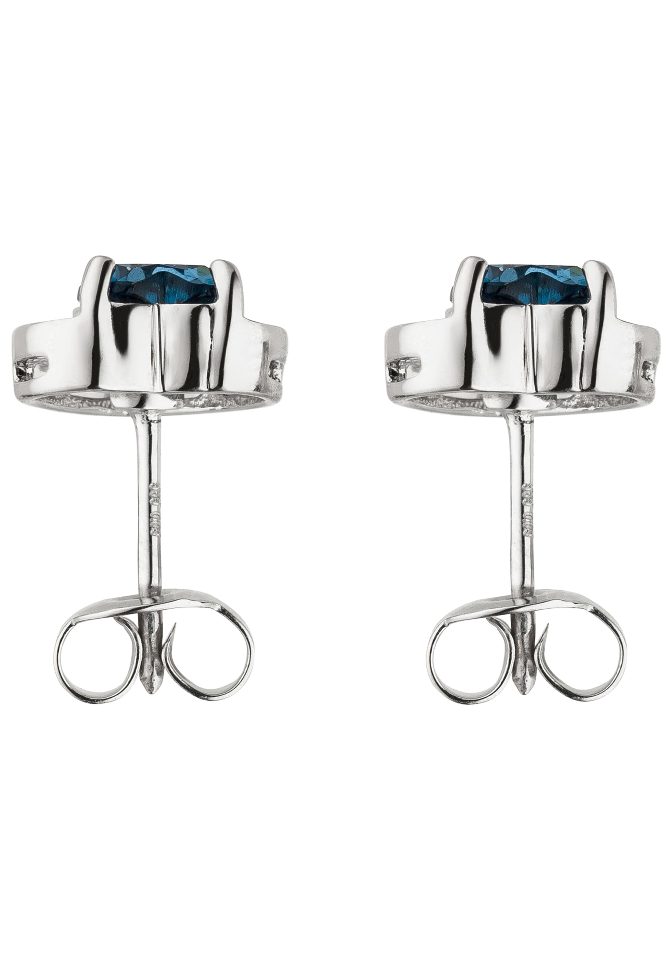 JOBO Paar Ohrstecker »Herz-Ohrringe mit Blautopas und 22 Diamanten« 585 Weißgold