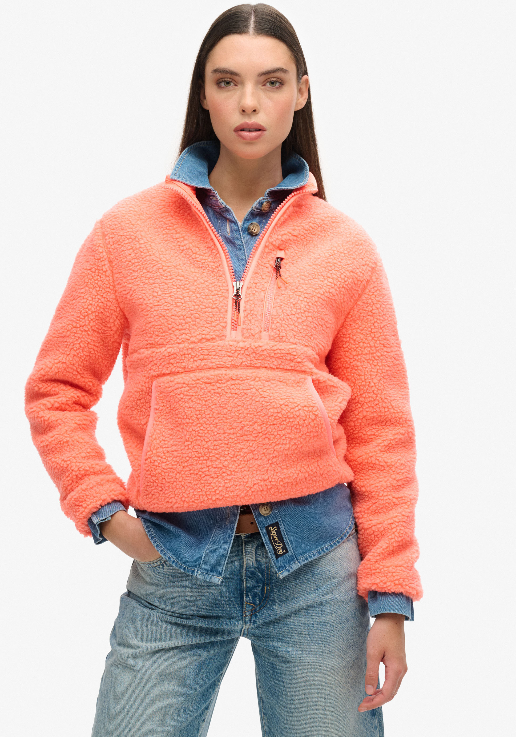 Superdry Fleecepullover "OUTDOOR HALF ZIP FLEECE", Regular Fit, hochschließender Kragen mit Reißverschluss