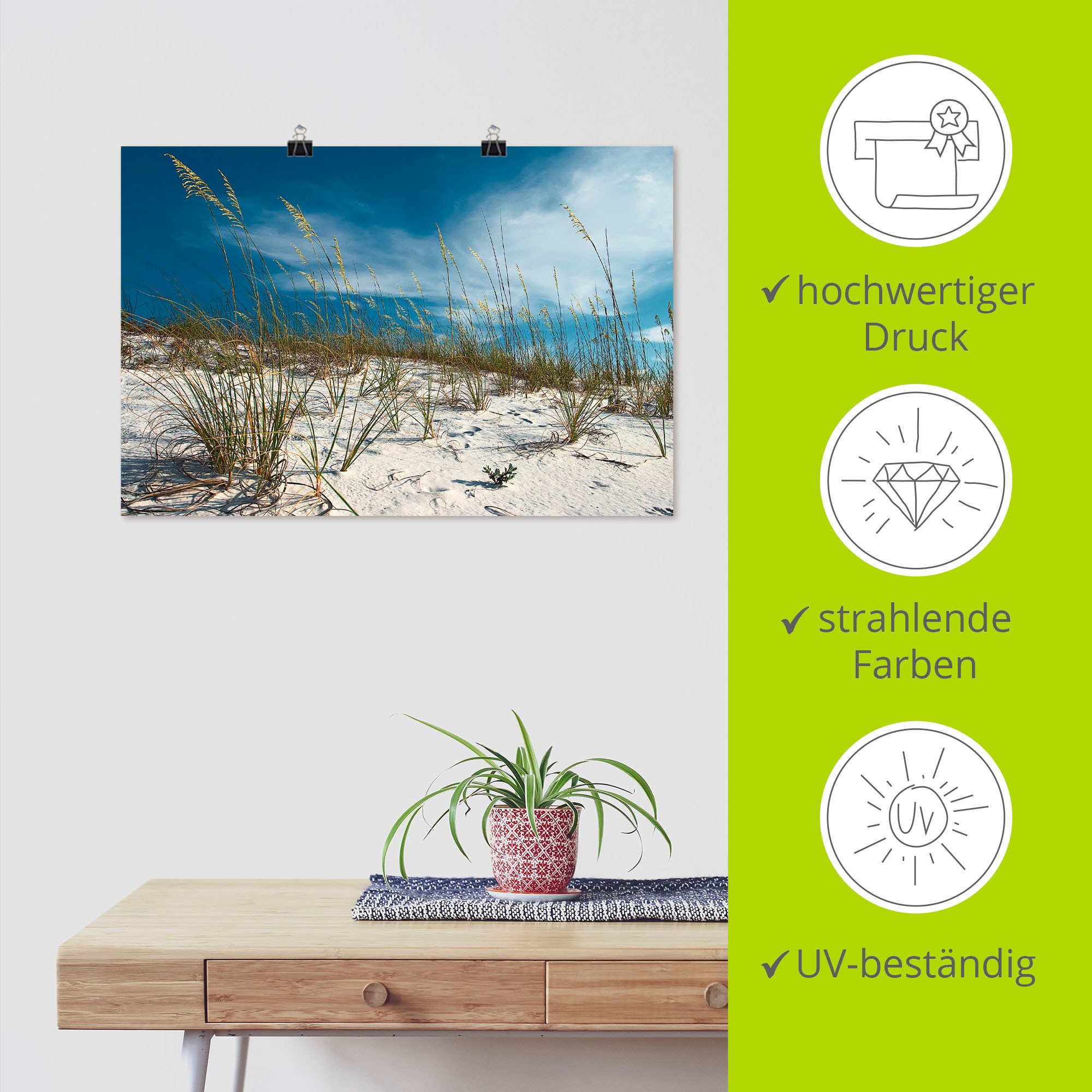 Artland Wandbild »Sanddüne und Gräser«, Strand, (1 St.), als Alubild, Outdoorbild, Leinwandbild, Poster in verschied. Größen