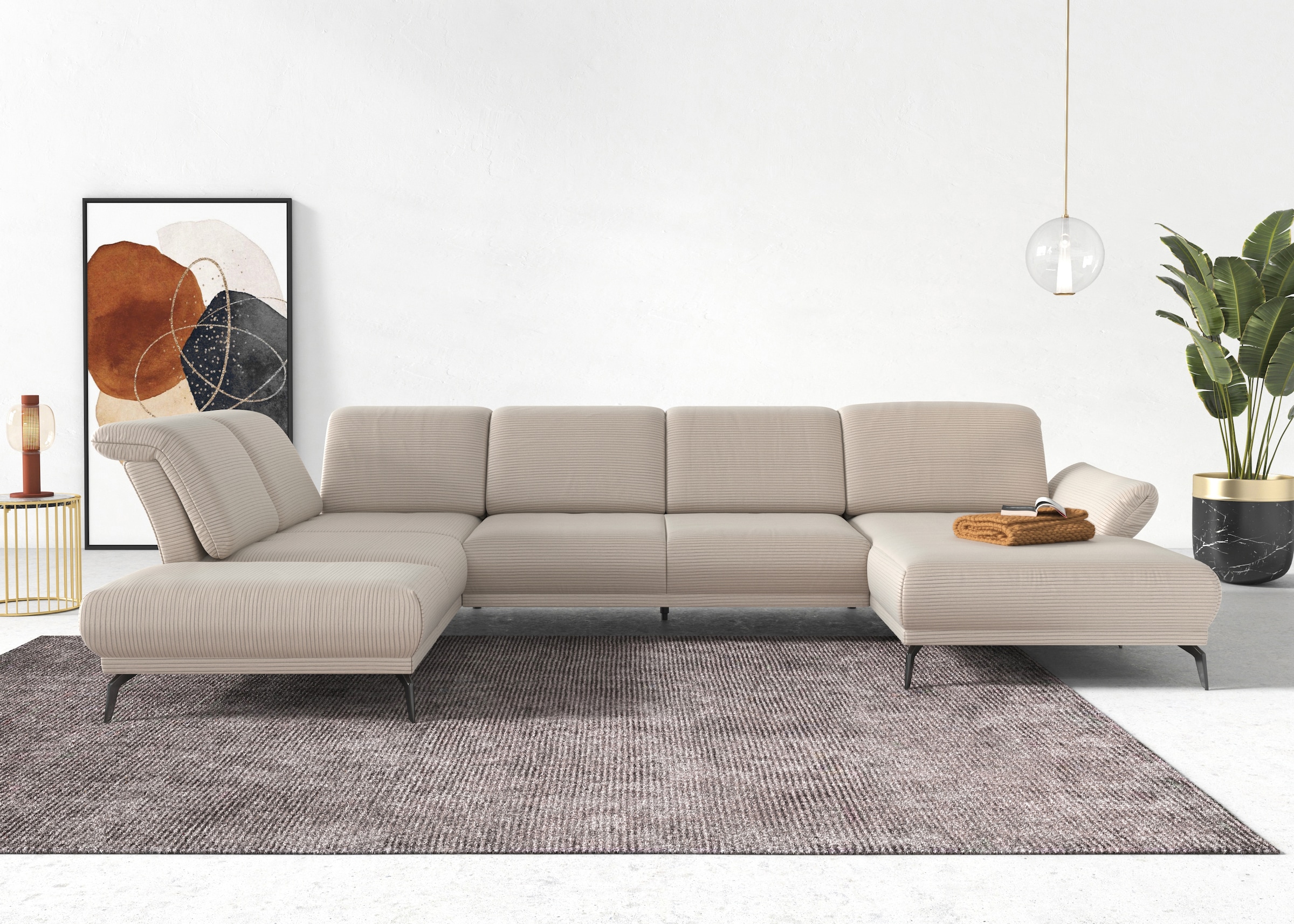 INOSIGN Wohnlandschaft »Coco U-Form«, Sitztiefen-, Arm- und Kopfteilverstellung, Cord-Bezug, Fußhöhe 15 cm