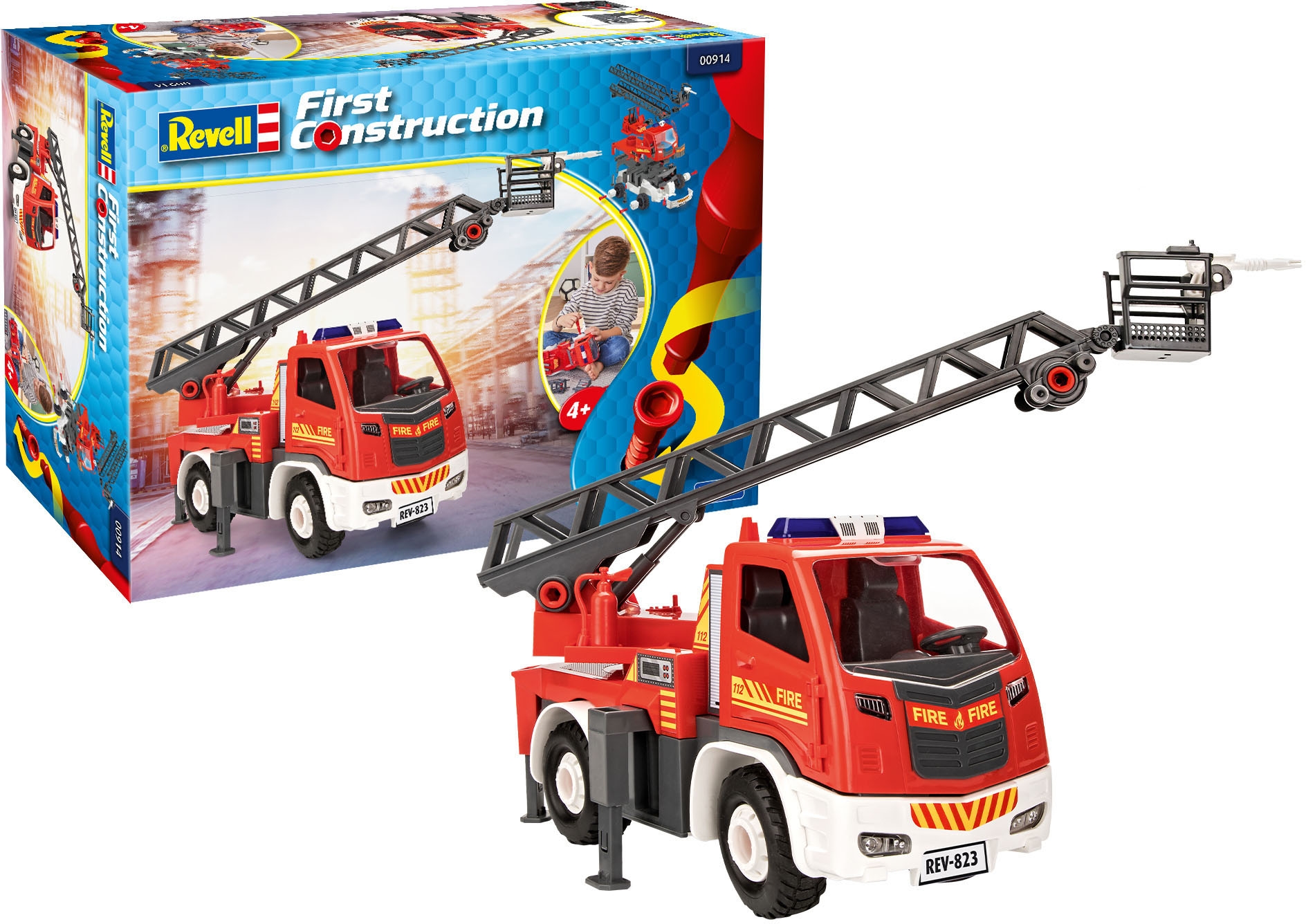 Modellbausatz »Revell First Construction, Feuerwehr-Leiterwagen«, 1:20, Made in Europe