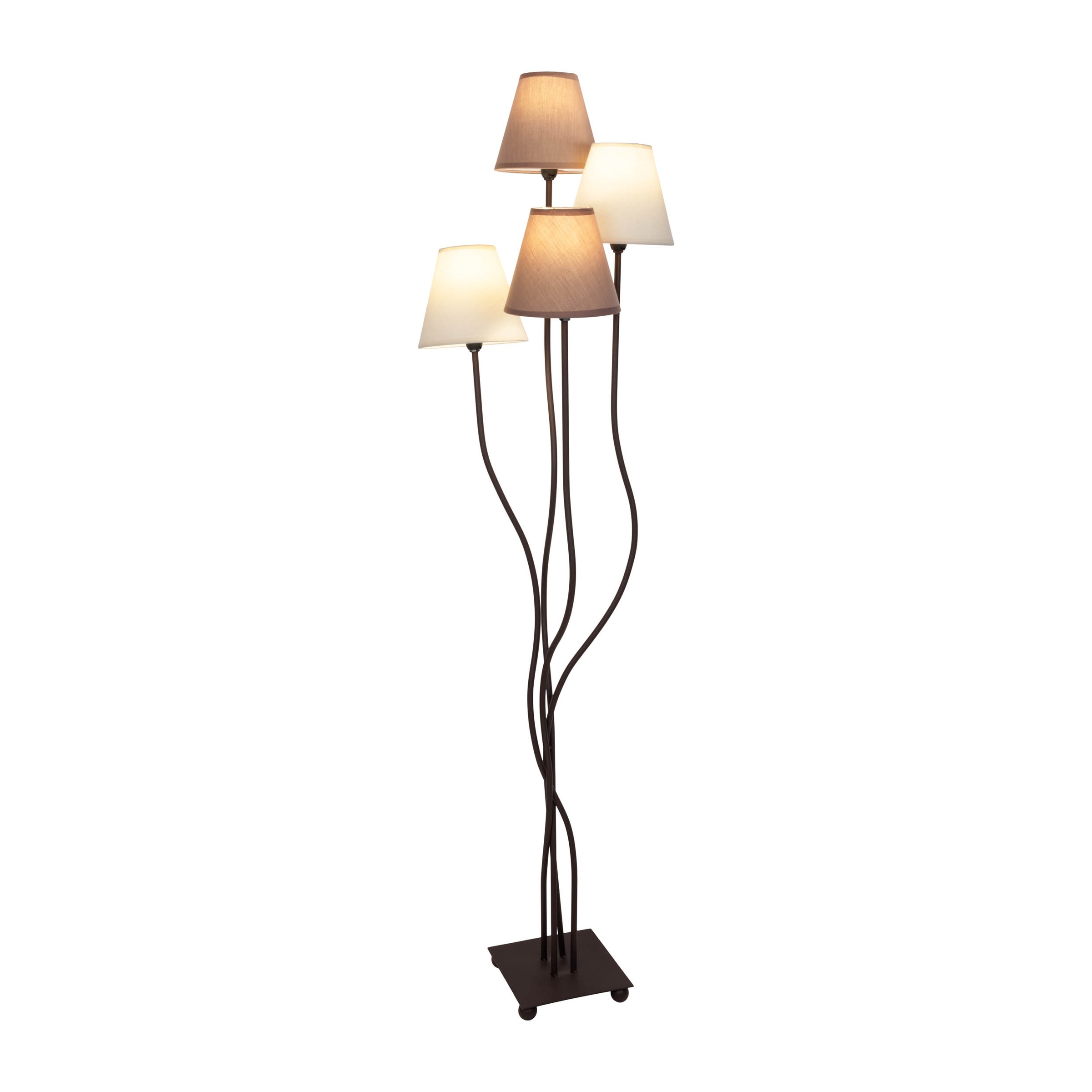 näve Stehlampe »Boho«, 4 flammig, Leuchtmittel E14 | ohne Leuchtmittel, 4flg., E14, Textilschirme 2x beige, 2x braun, inkl. Fußschalter