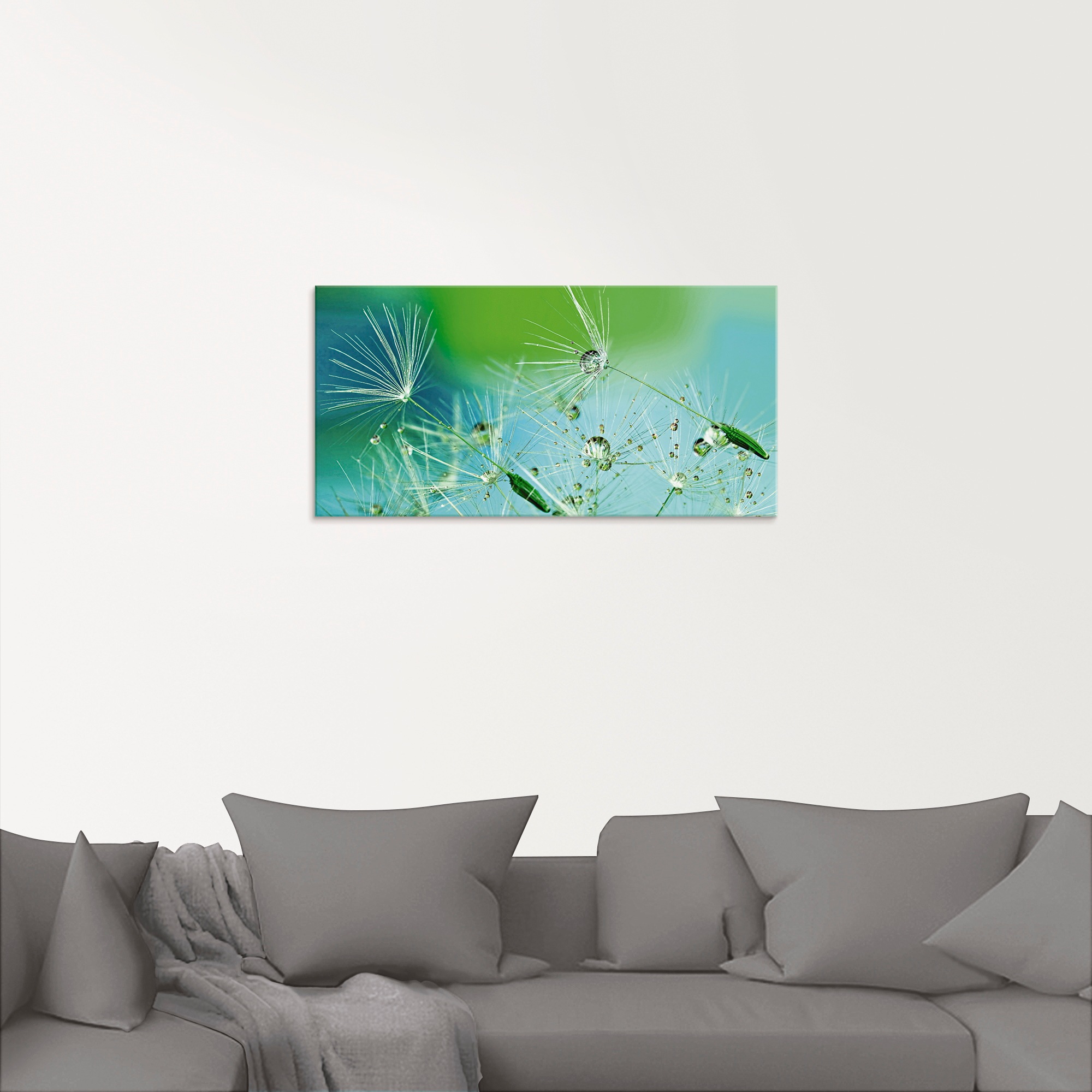 Artland Glasbild »Glitzernde Pustblumen mit Wassertropfen«, Blumen, (1 St.), in verschiedenen Größen