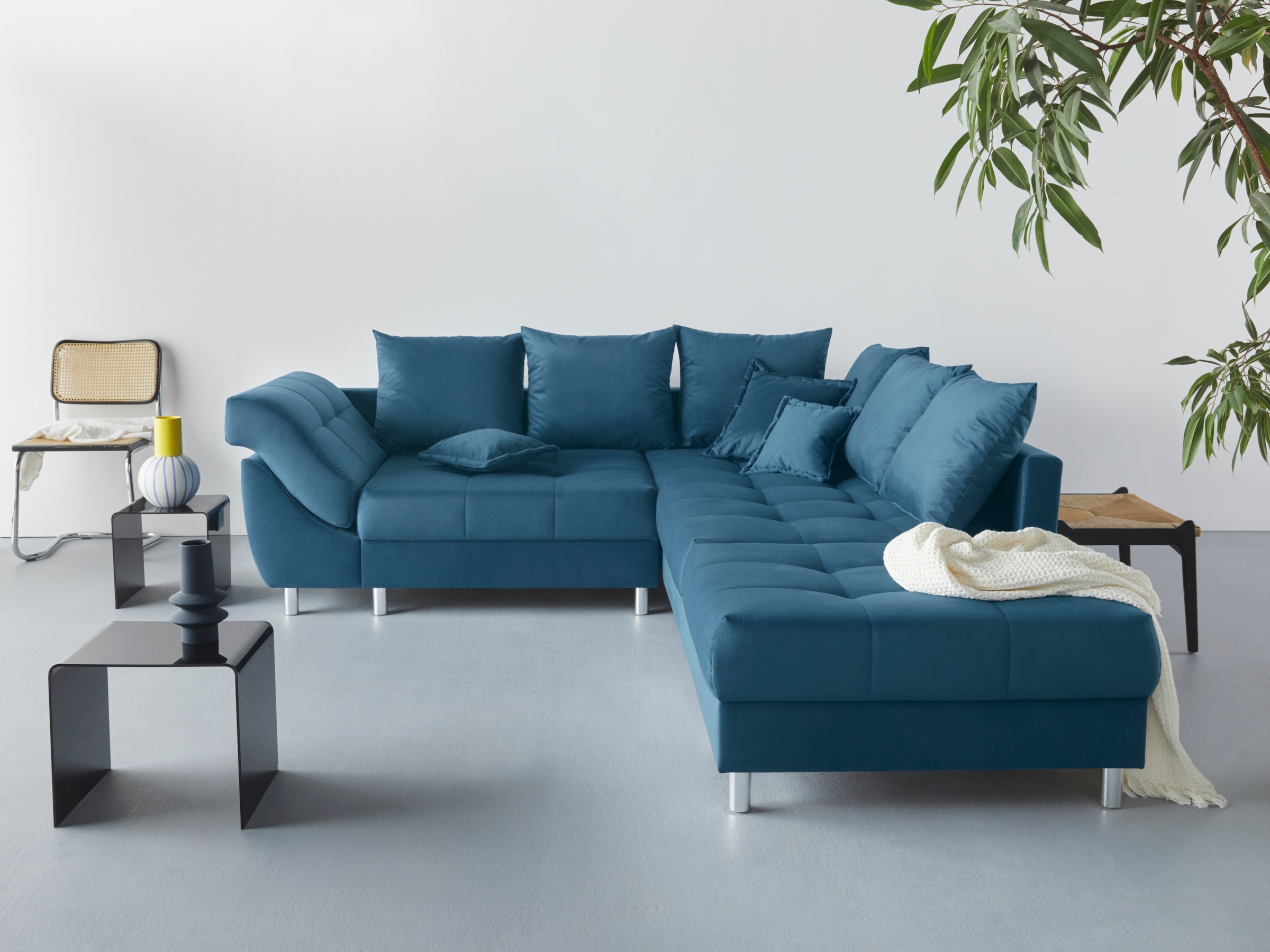 COLLECTION AB Ecksofa "Innsbruck L-Form, B: 247 cm" Set: Sofa & Hocker, 3 Zierkissen, Federkern