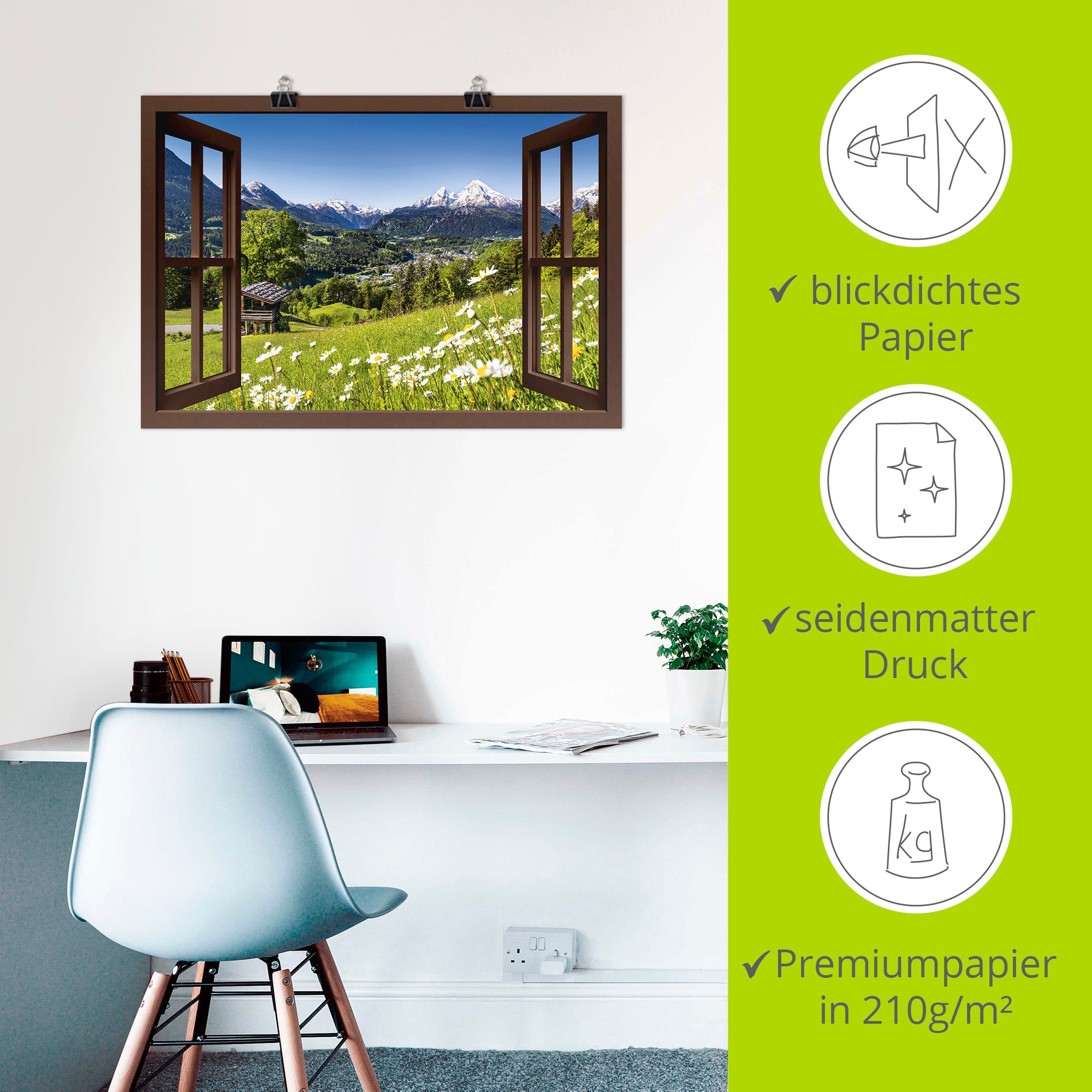 Artland Wandbild »Fensterblick Bayerischen Alpen«, Berge, (1 St.), als Alubild, Outdoorbild, Leinwandbild, Poster, Wandaufkleber