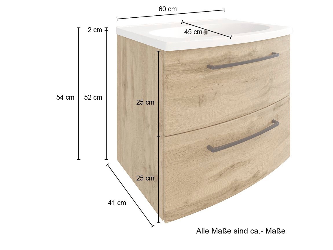 welltime Waschbeckenschrank »Chicago«, Badmöbel, Waschtisch mit Mineralgussbecken, Breite 60 cm, Softclose