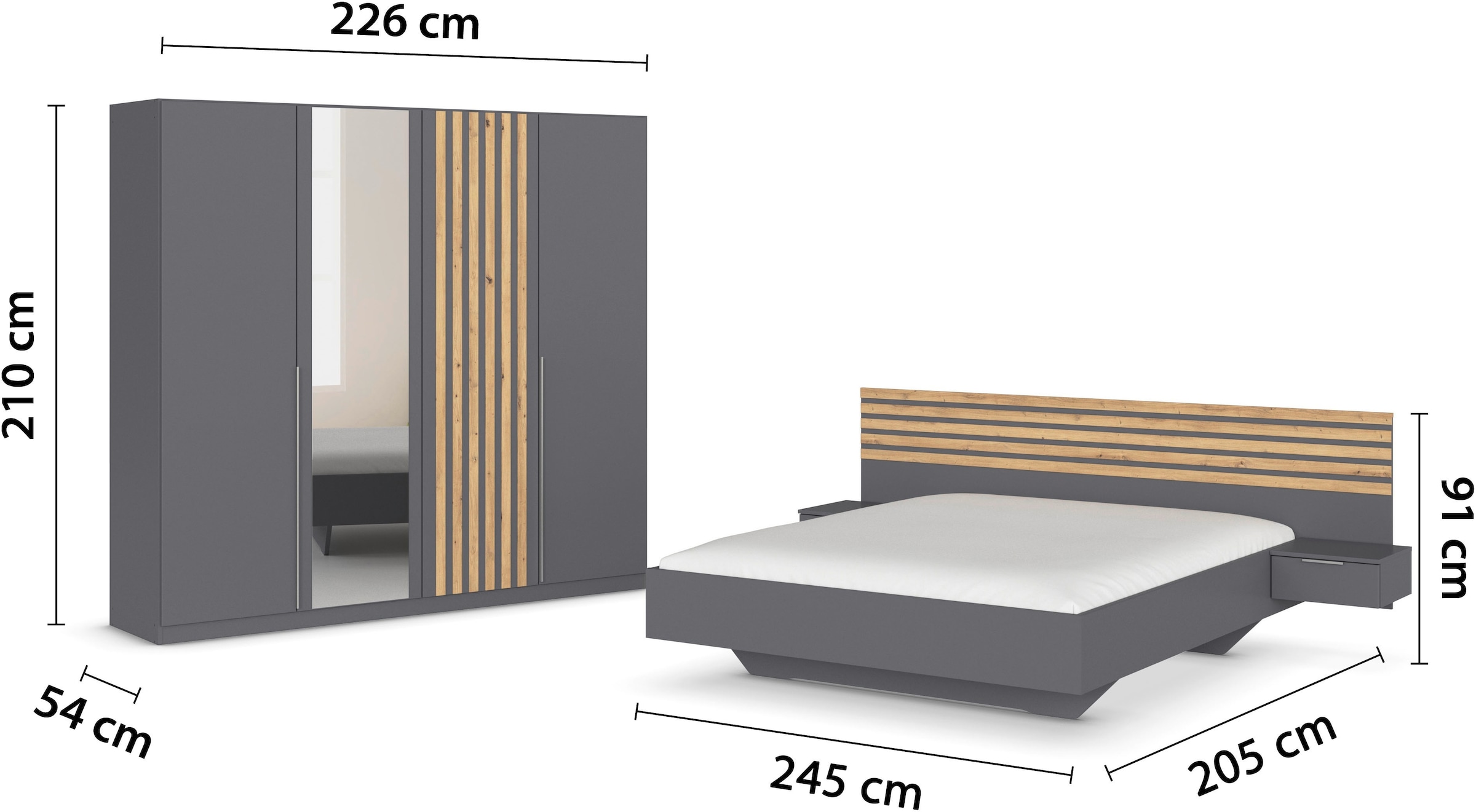 rauch Schlafzimmer-Set »Komplettzimmer Komplett Set Schrank 226 cm Bett 160/180 cm LAMELLA« Set, 3 verschiedene Ausstattungen, inkl. SOFT-CLOSE, 4 tlg. tlg.