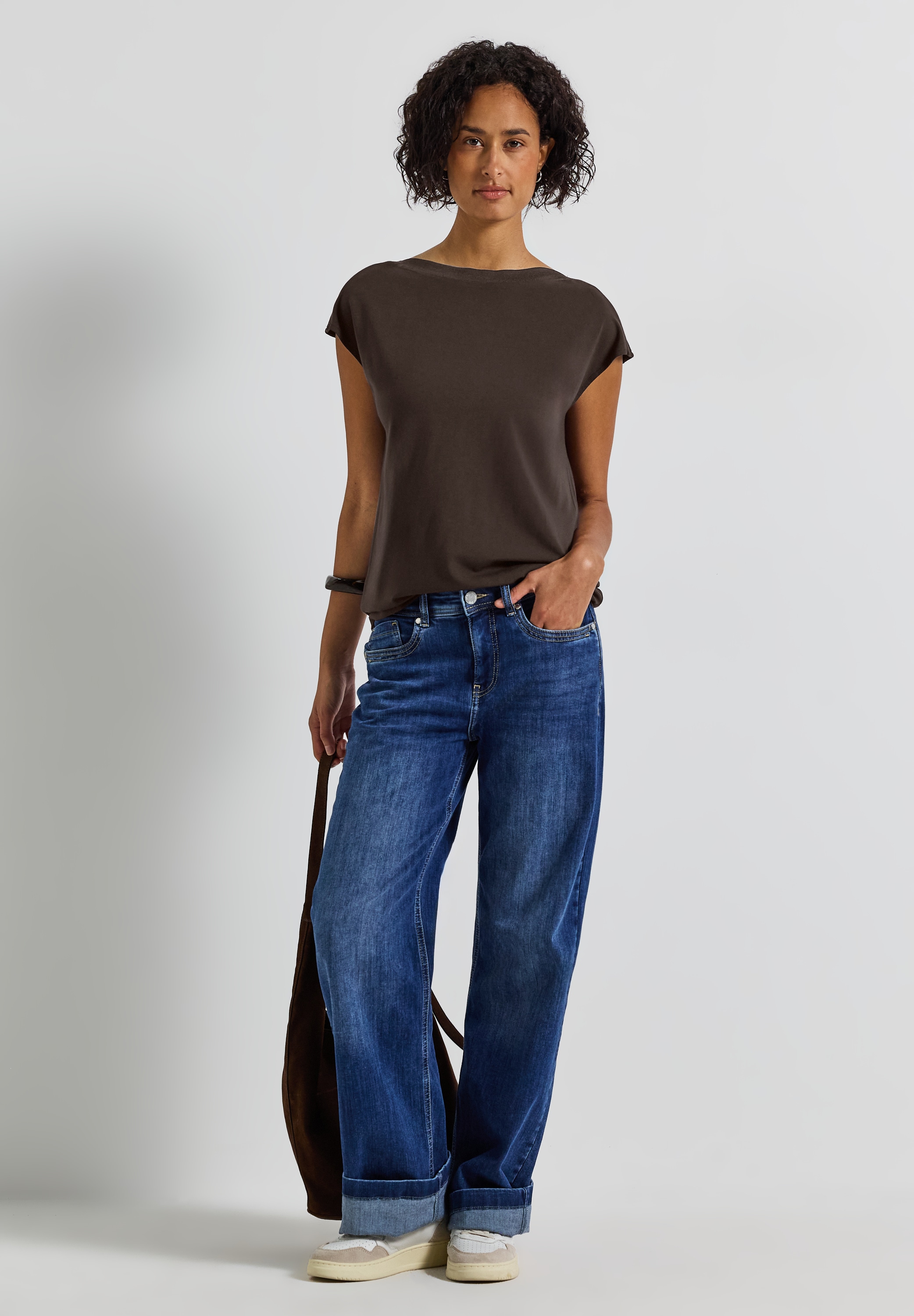 STREET ONE T-Shirt, U-Boot Shirt mit Rippdetail
