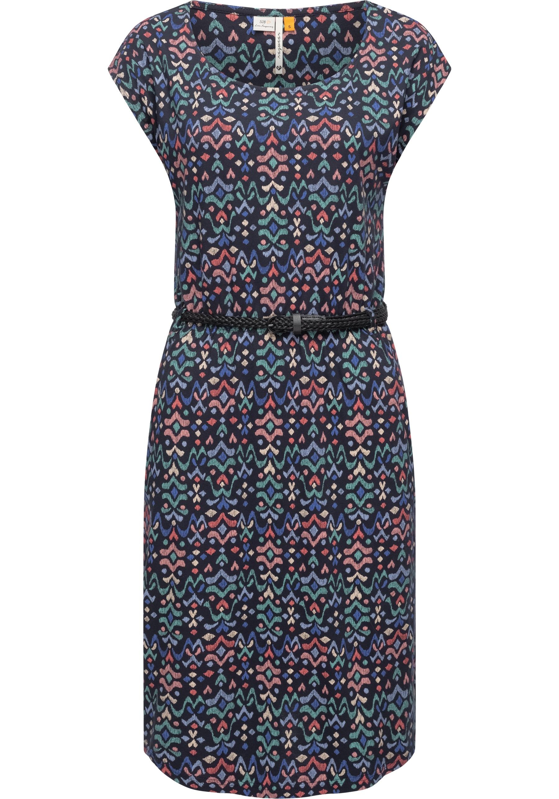 Shirtkleid RAGWEAR "Lilithe Ikat", Damen, Gr. XXL (44), Normalgrößen, blau (navy), Material: 50% Baumwolle, 50% Modal, figurbetont knieumspielend, Rundhals, Ärmel ohne Ärmelschlitz normaler Saum, Kleider Shirtkleid, stylisches Damen Sommerkleid mit Taille