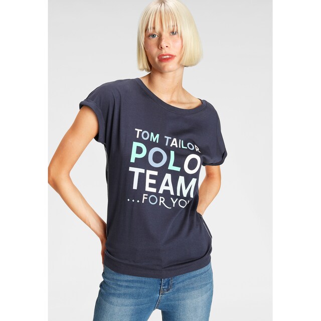 TOM TAILOR Polo Team Print-Shirt, großem farbenfrohen Logo-Print bestellen  | BAUR
