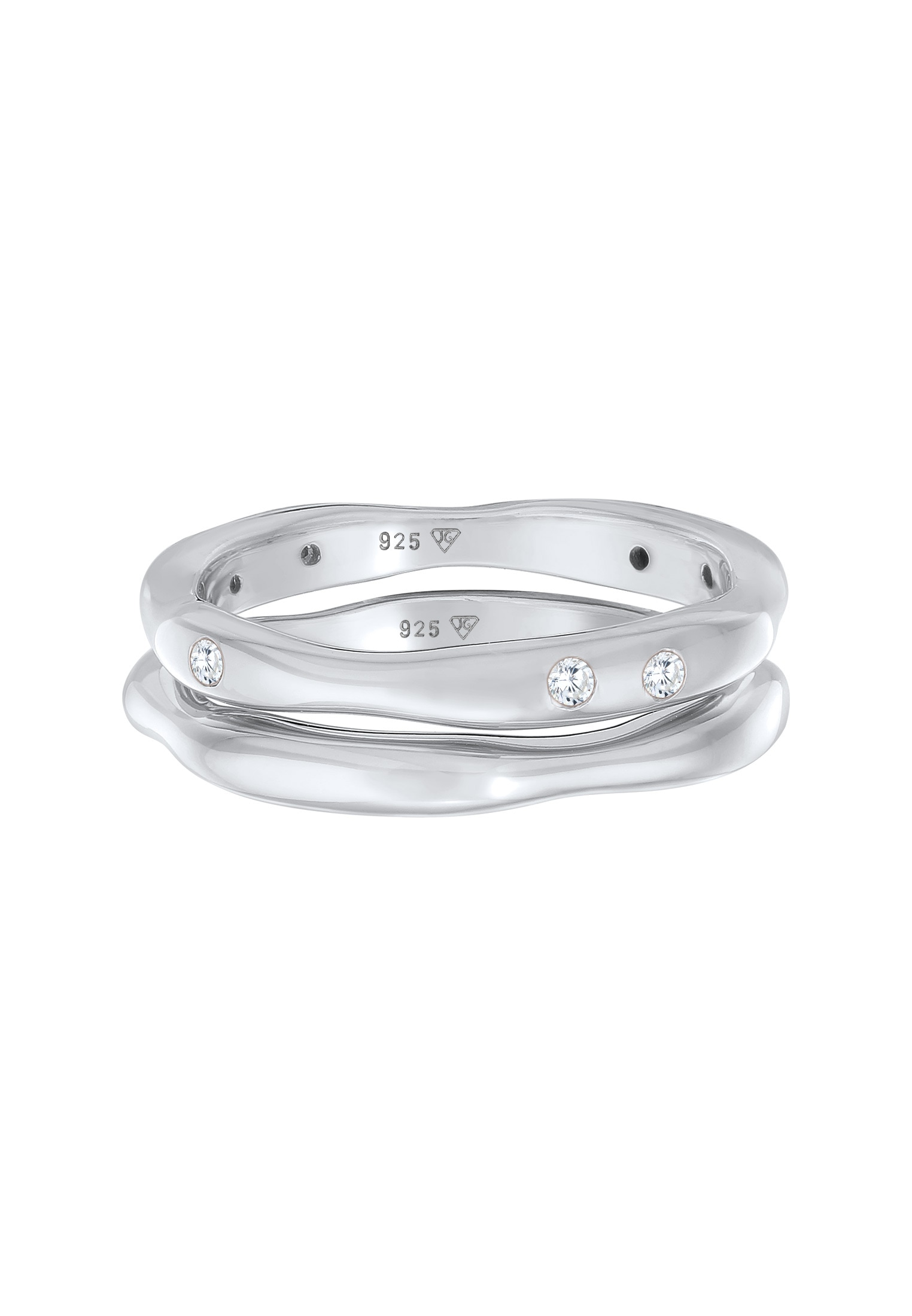 Elli Solitärring »Zirkonia Stapelring Bandring Basic 2er Set 925 Ring«