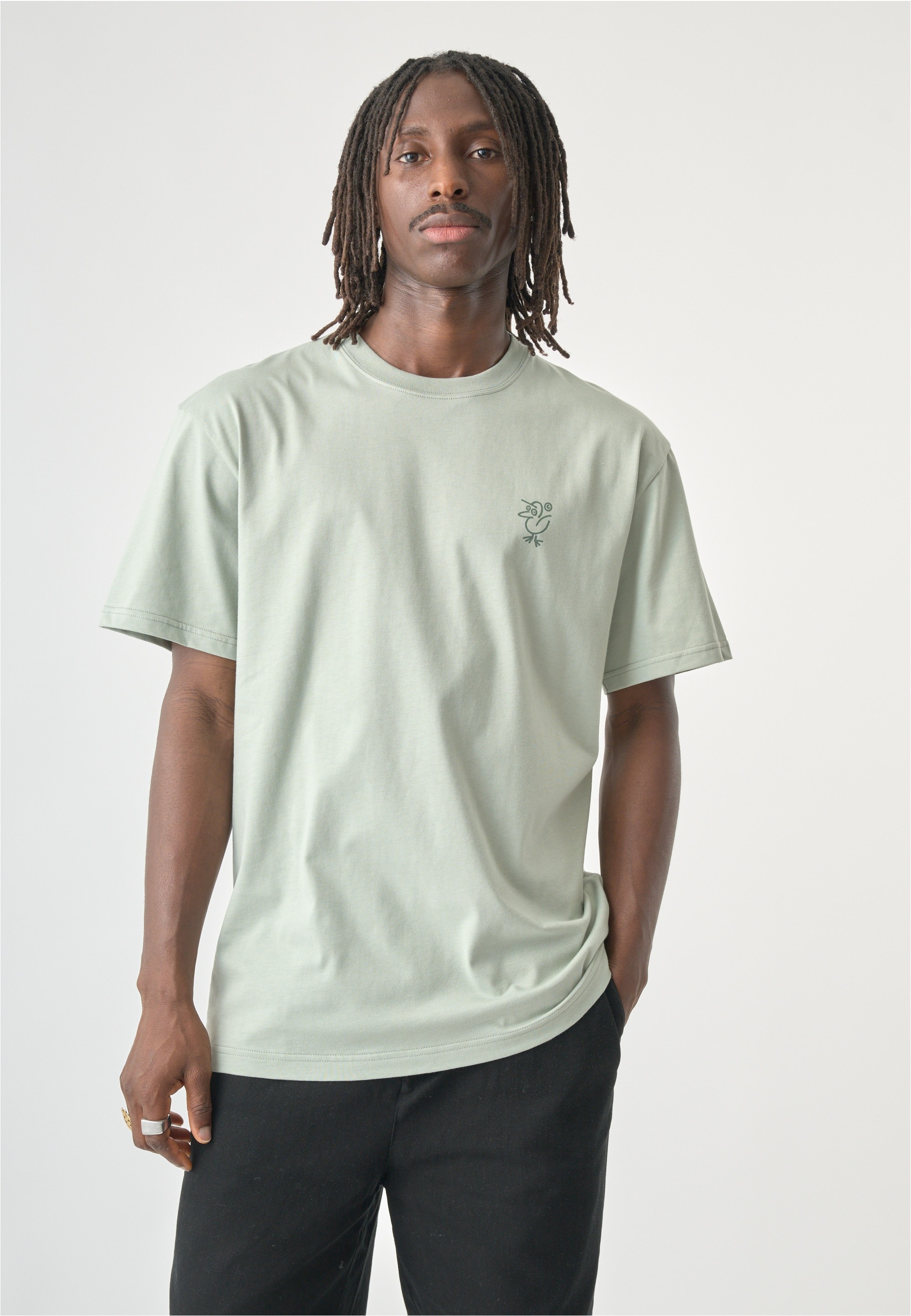 T-Shirt CLEPTOMANICX "Sketch Gull", Herren, Gr. M, grau, grün, 100% Baumwolle, bedruckt, normal, Rundhals, Shirts T-Shirt, mit lockerem Schnitt