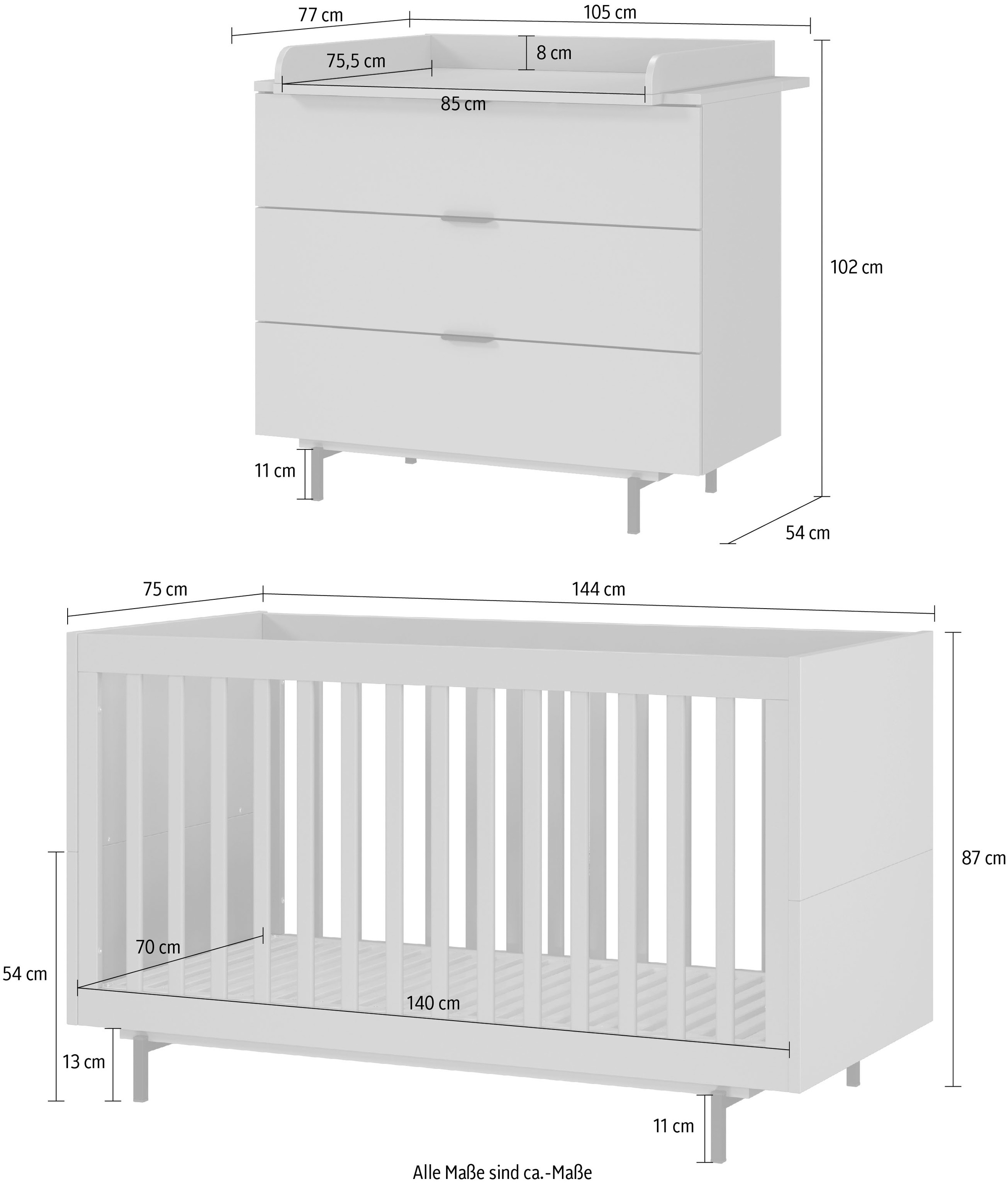 GERMANIA Babymöbel-Set »Tomino«, (Set, 3 tlg.), modernes Design, mitwachsendes Komplett-Set, GS-zertfiziert