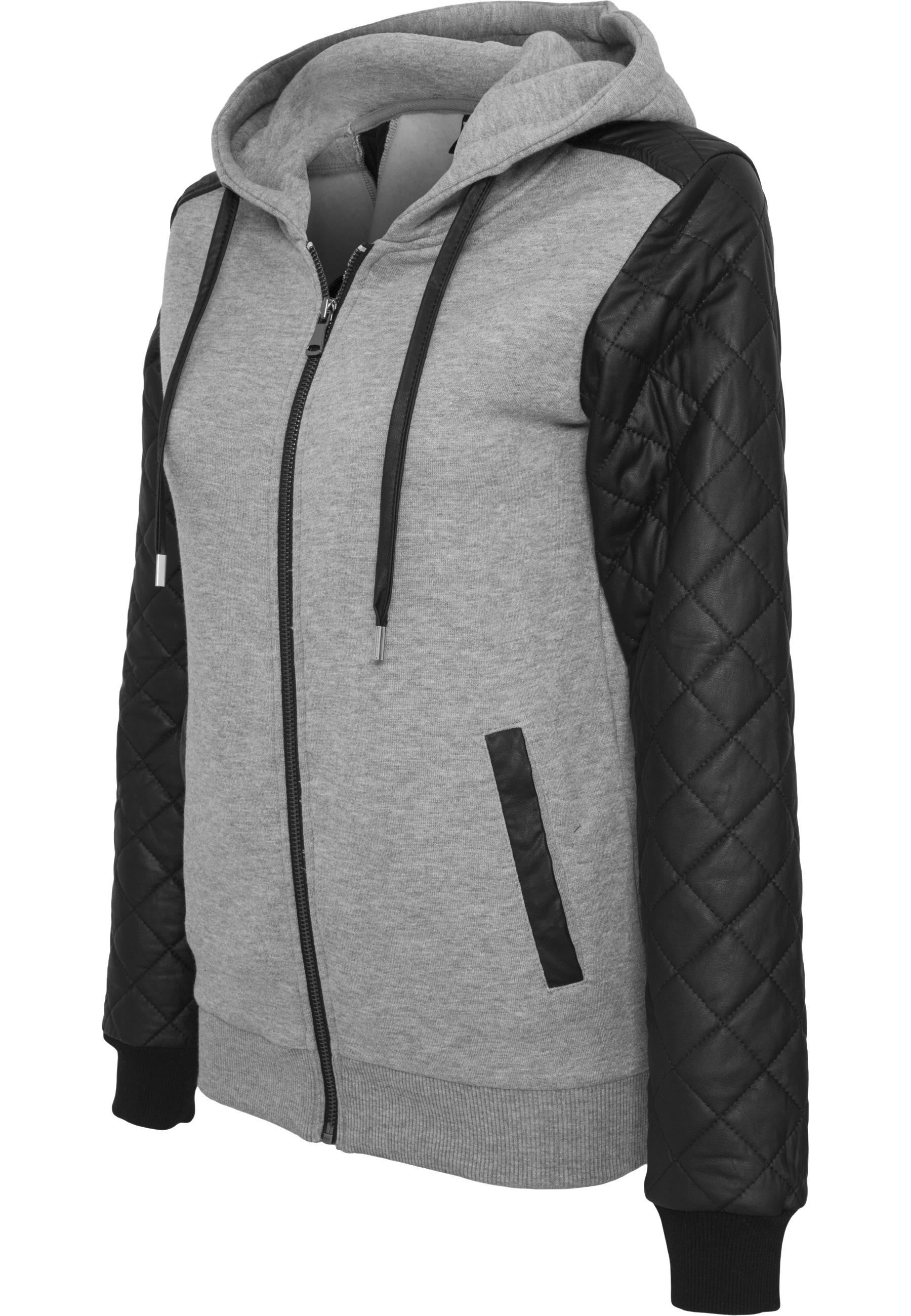 Sweatjacke URBAN CLASSICS "Urban Classics Damen", Damen, Gr. XS, grau schwarz, 63% Baumwolle, 37% Polyester, unifarben, Sweatjacken Sweatjacke 2