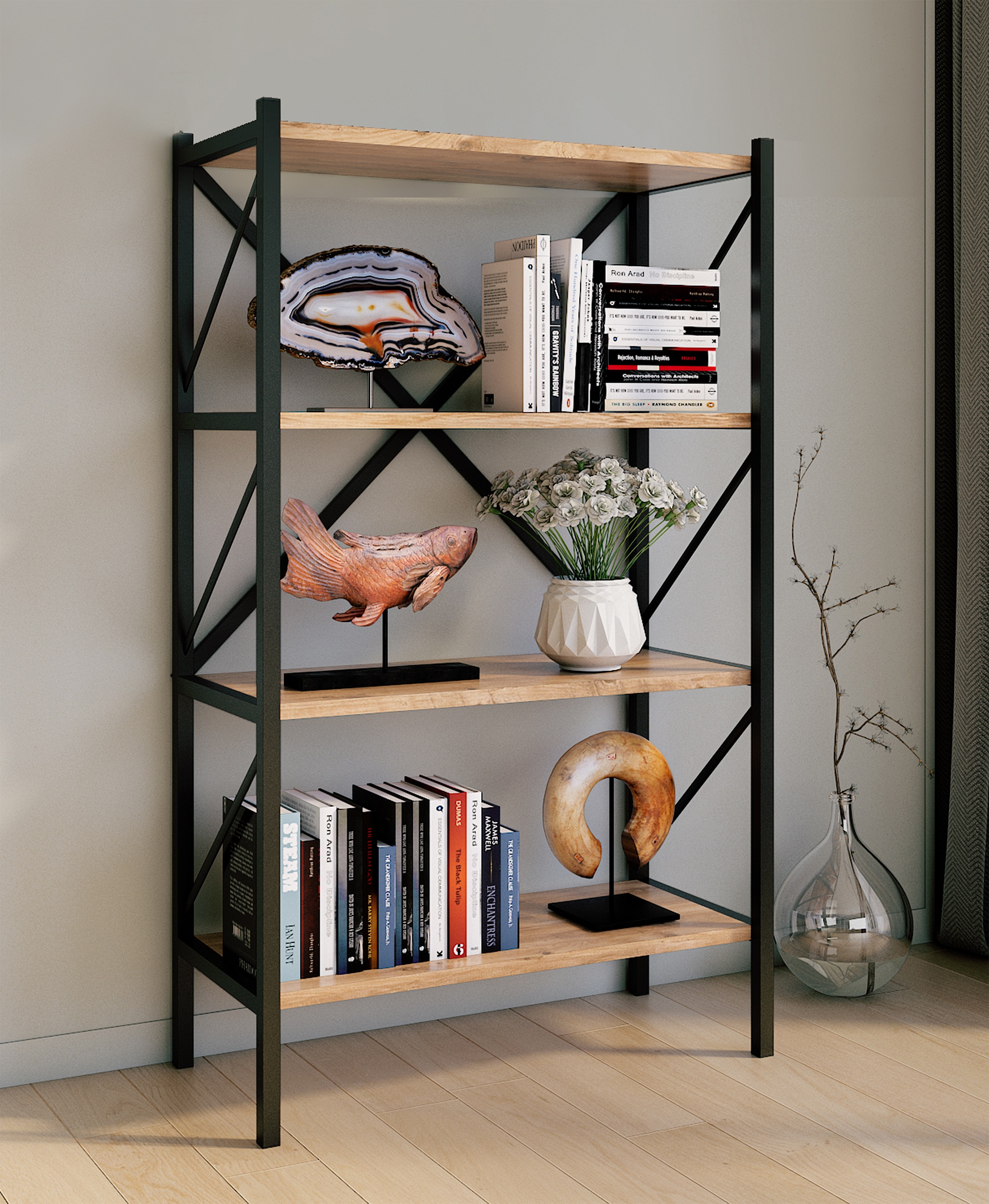 VCM Standregal »Holz Metall Stand Regal Büro Bücher Insasi 4fach«