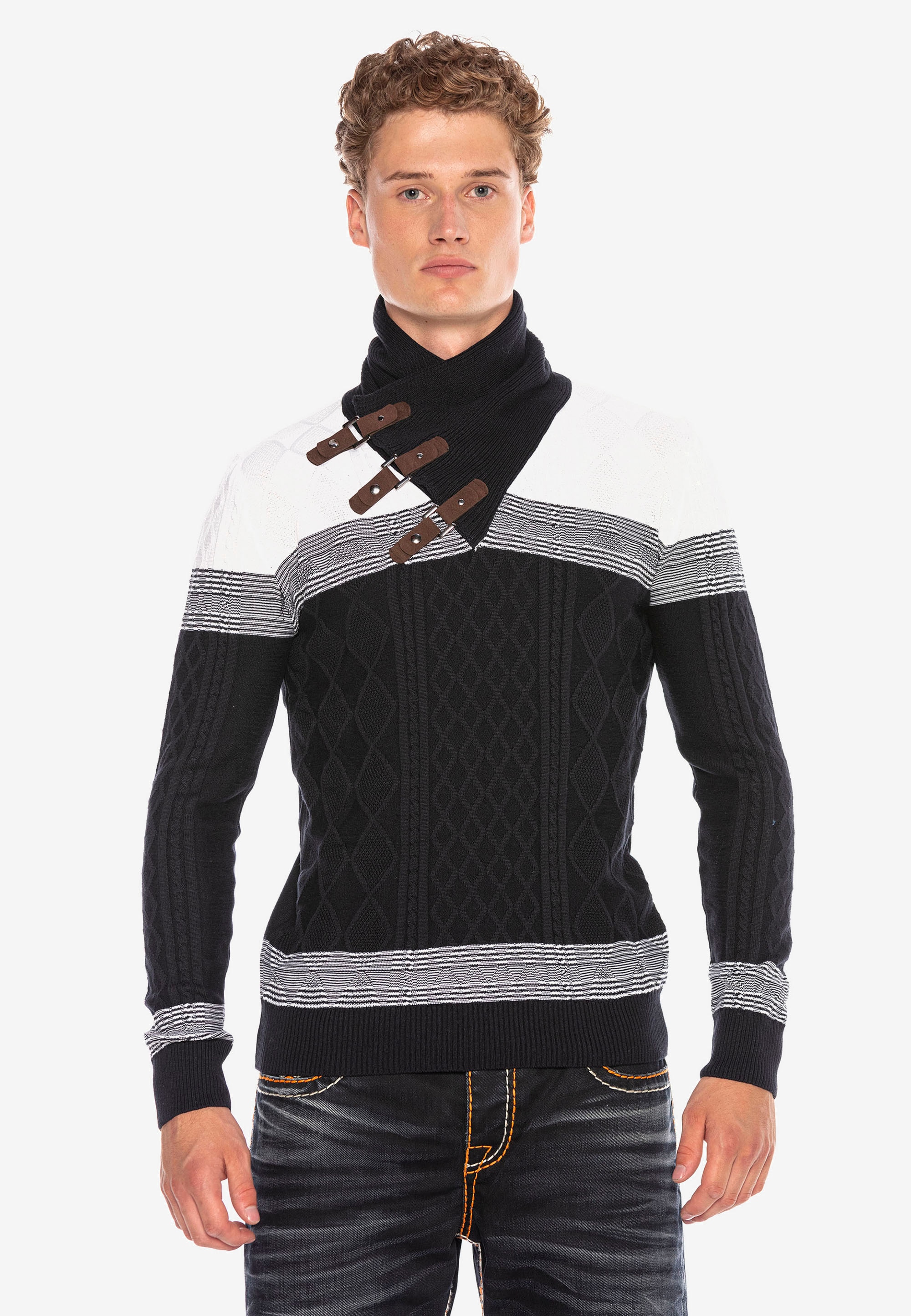 Cipo & Baxx Strickpullover, mit stylischen Kragen