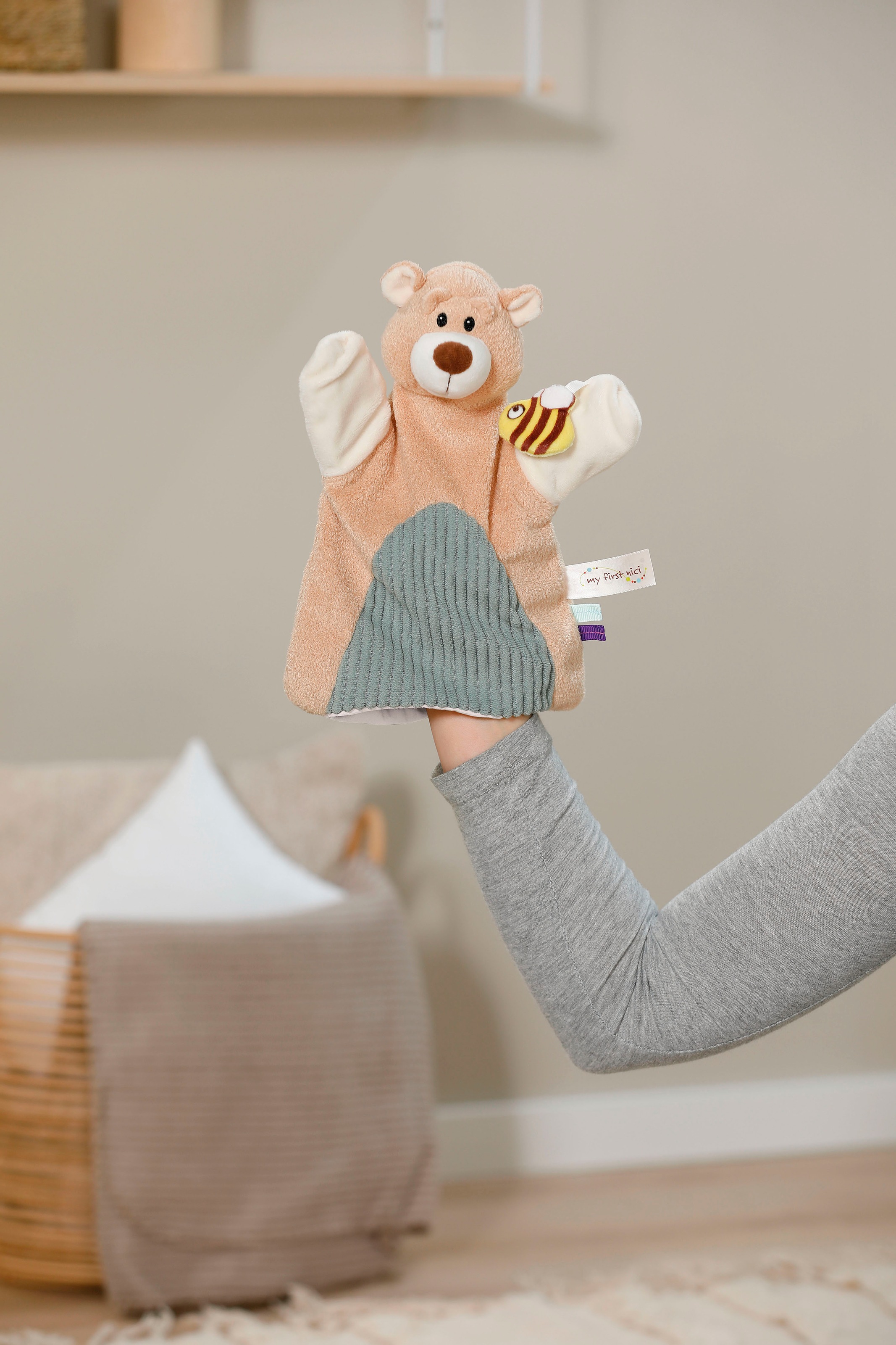 Nici Schmusetuch »My first NICI, Handpuppe Bär 2in1 26x25 cm«, sanfte Materialmix aus glattem und geripptem Plüsch