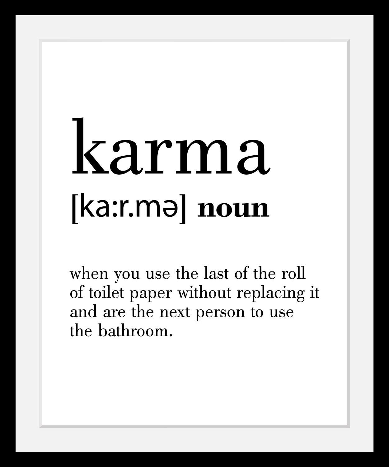 queence Bild "Karma" Motivationsbilder Schriftzug Schwarz-Weiß HD Premium Poster-Druck inkl. Holzrahmen