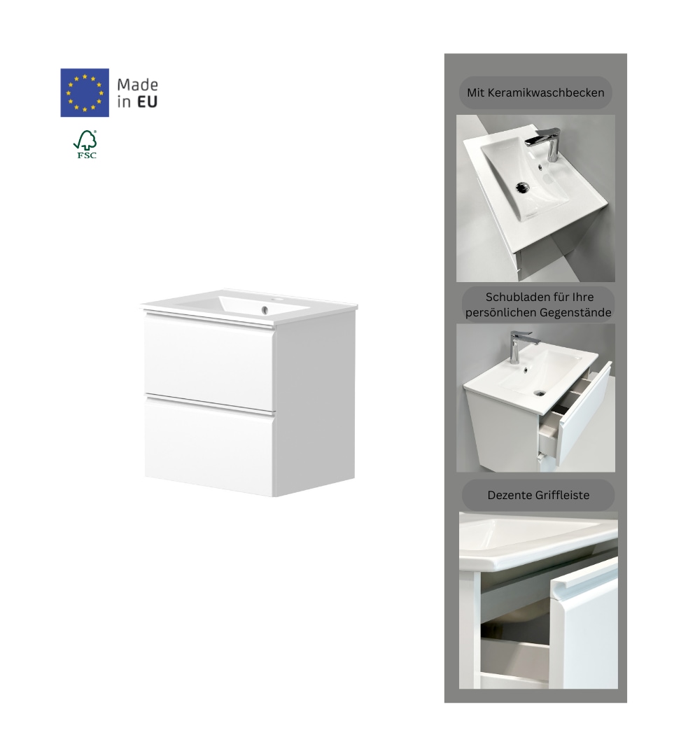 welltime Waschtisch »Cosmos in verschiedenen Ausführungen inkl. Waschbecken«, Badmöbel, Waschplatz mit 2 Schubladen, Soft-Close-Funktion, FSC®