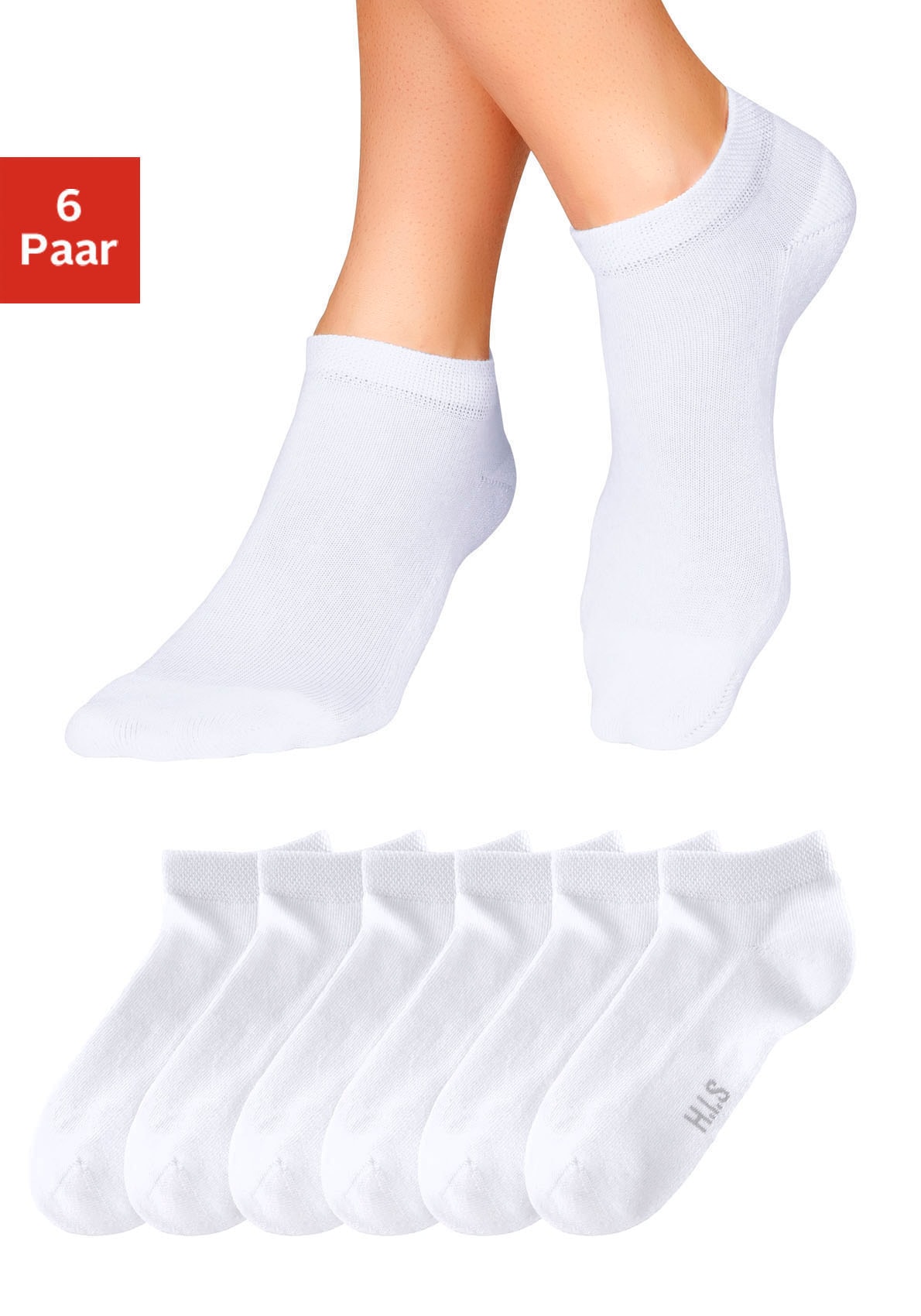 H.I.S Sneakersocken "Damen Herren Sneaker Socken aus Baumwolle, Niedrige Socken Sportsocken" Packung, 6 Stk. tlg. mit weicher Frotteesohle