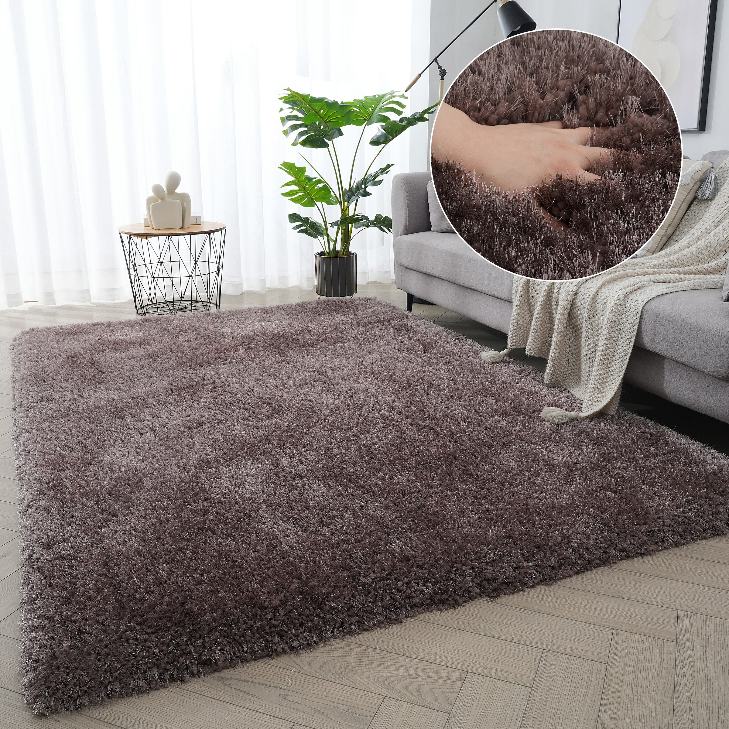 Hochflor-Teppich OTTO HOME "Micro exclusiv Teppich, sehr hoher Flor, weich durch Mikrofaser" Gr. 4, braun, B:160cm H:78mm L:230cm, Kunstfaser, Teppiche, sehr weich, flauschig, uni, Wohnzimmer, Schlafzimmer, Kinderzimmer