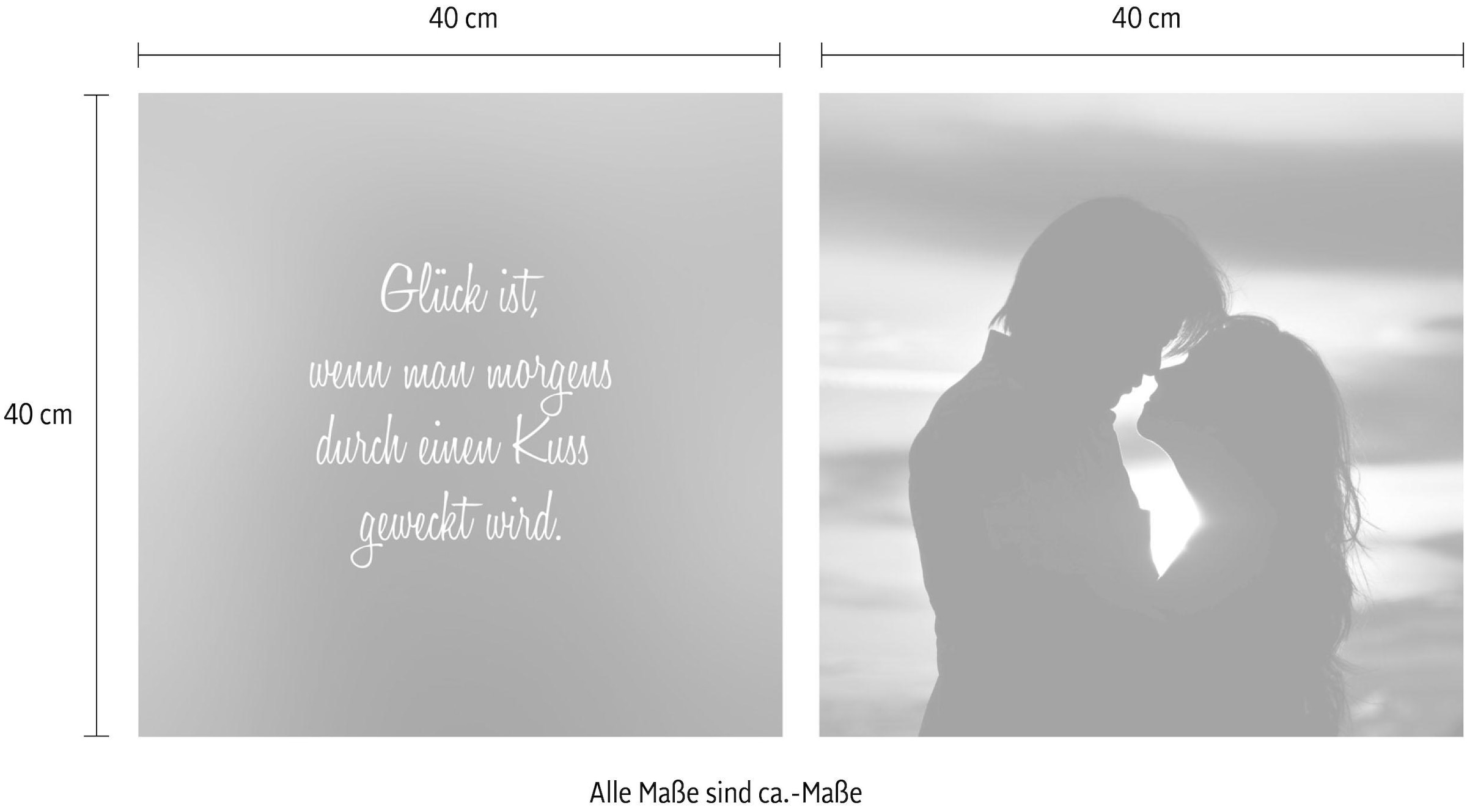 queence Leinwandbild »Kuss«, Himmel-Himmelsbilder-Kunst-Modern-Spa-Spa Bilder-Sprüche-Sprüche & Texte-Schriftzug-Schriftzüge-Liebessprüche-Paar-Romantisch-Meer, (Set), Premium-Leinwandstoff, Handarbeit aus Deutschland, Spruch, 2er Set