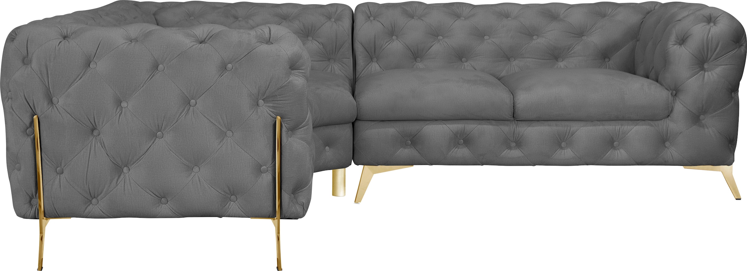 Leonique Chesterfield-Sofa »Amaury L-Form«, Chesterfield-Optik, Breite/Tiefe je 262 cm, Fußfarbe wählbar