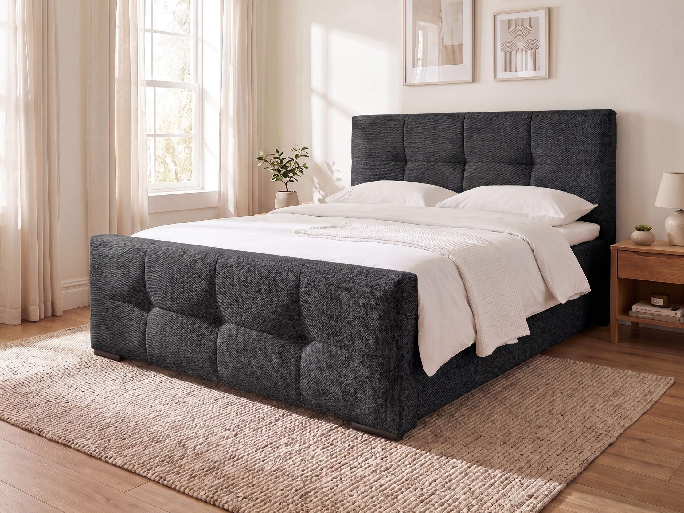 OTTO home Boxbett »RISE, Polsterbett mit Bettkasten, inkl. Taschenfederkernmatratze H3« inkl. Kaltschaumtopper, Strukturstoff-Bezug, Liegefläche 180x200 cm