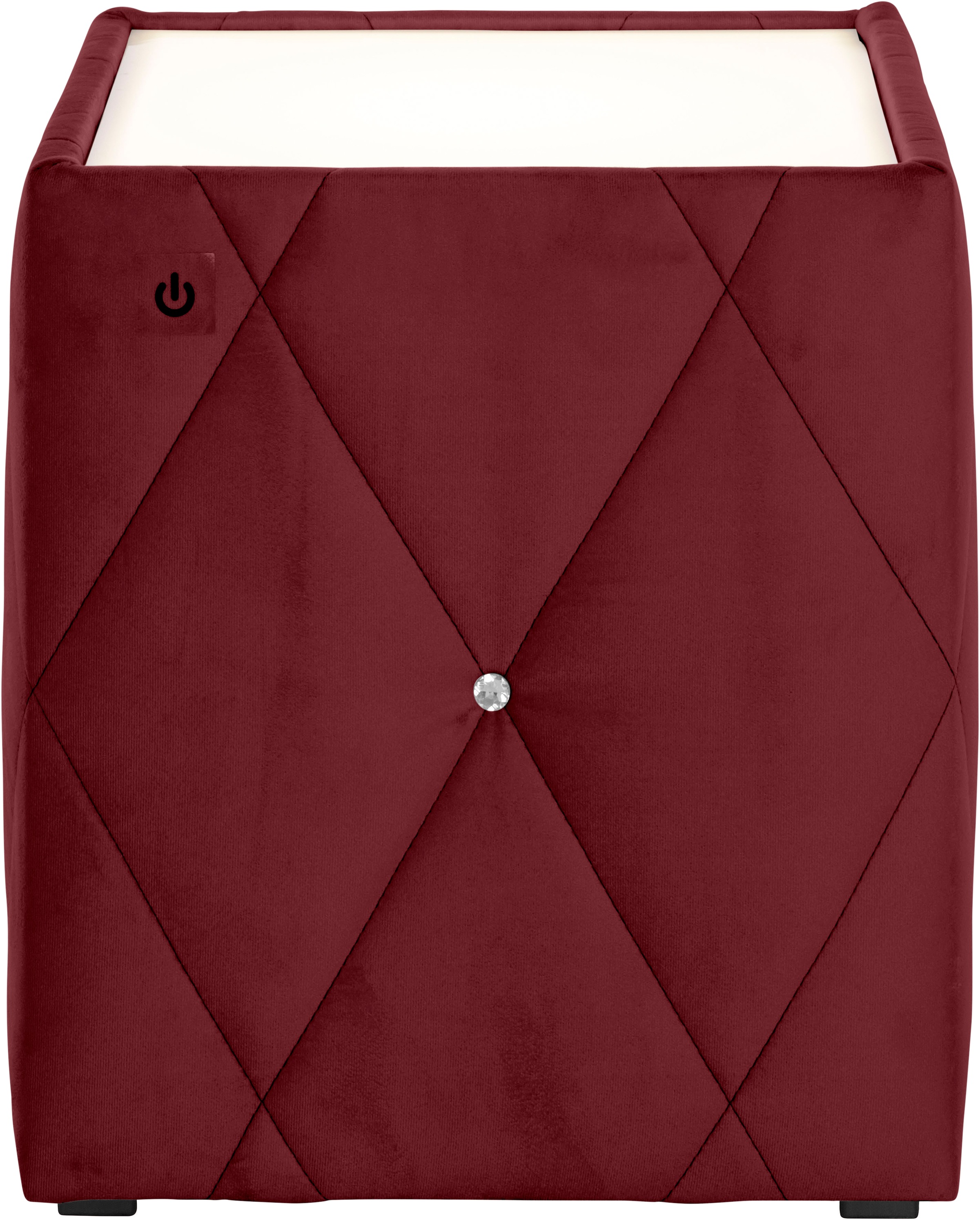 Nachttisch HOME AFFAIRE "Alfie", rot (weinrot, plexi milchglas), B:50cm H:53cm T:50cm, Tische, Nachttisch, mit Beleuchtung und Bezug aus Samtverlours 3