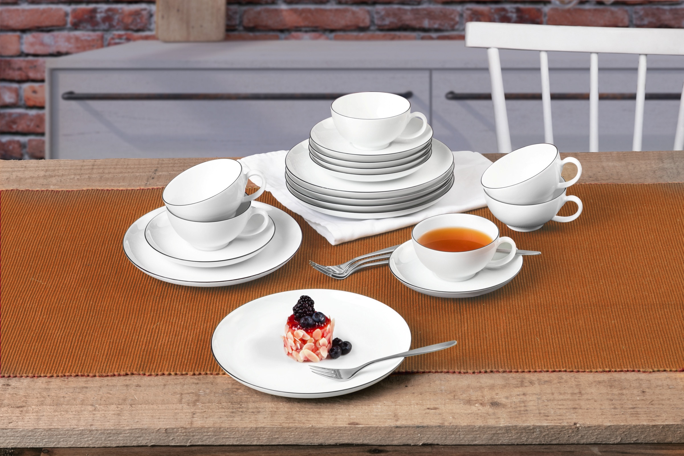 Seltmann Weiden Teeservice »Geschirr-Set Lido Black Line«, (Set, 18 tlg.), Tassen, Untertassen, Teller 18 Teile, für 6 Personen, Made in Germany